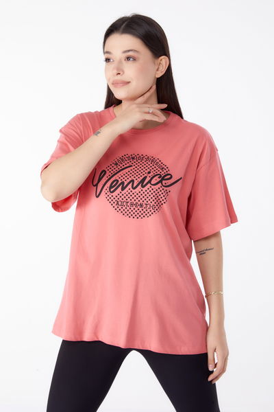 Baskılı Kısa Kollu T-Shirt Pembe - 25392 