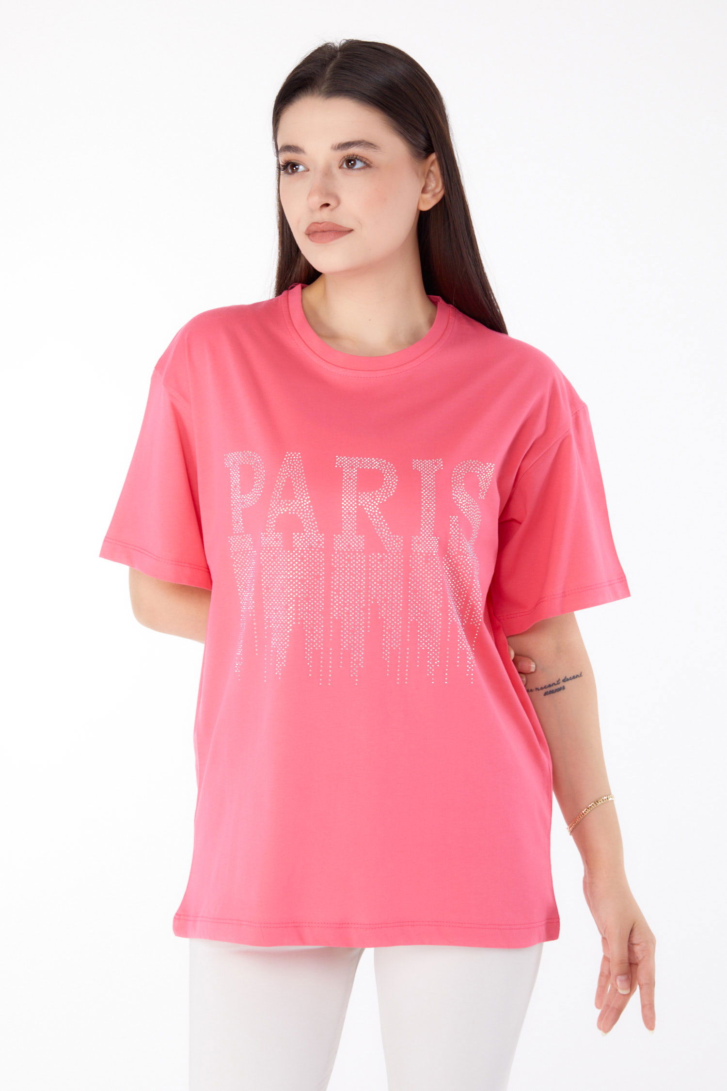 Taşlı T-shirt Pembe - 25698 - 1