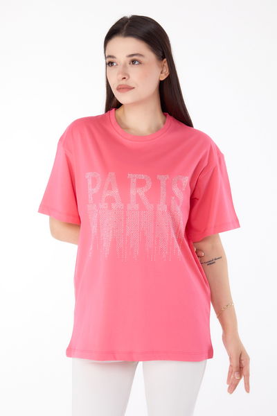 Taşlı T-shirt Pembe - 25698 
