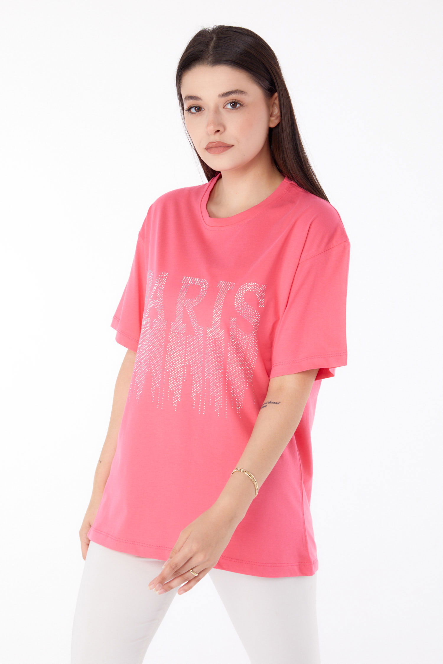 Taşlı T-shirt Pembe - 25698 - 2