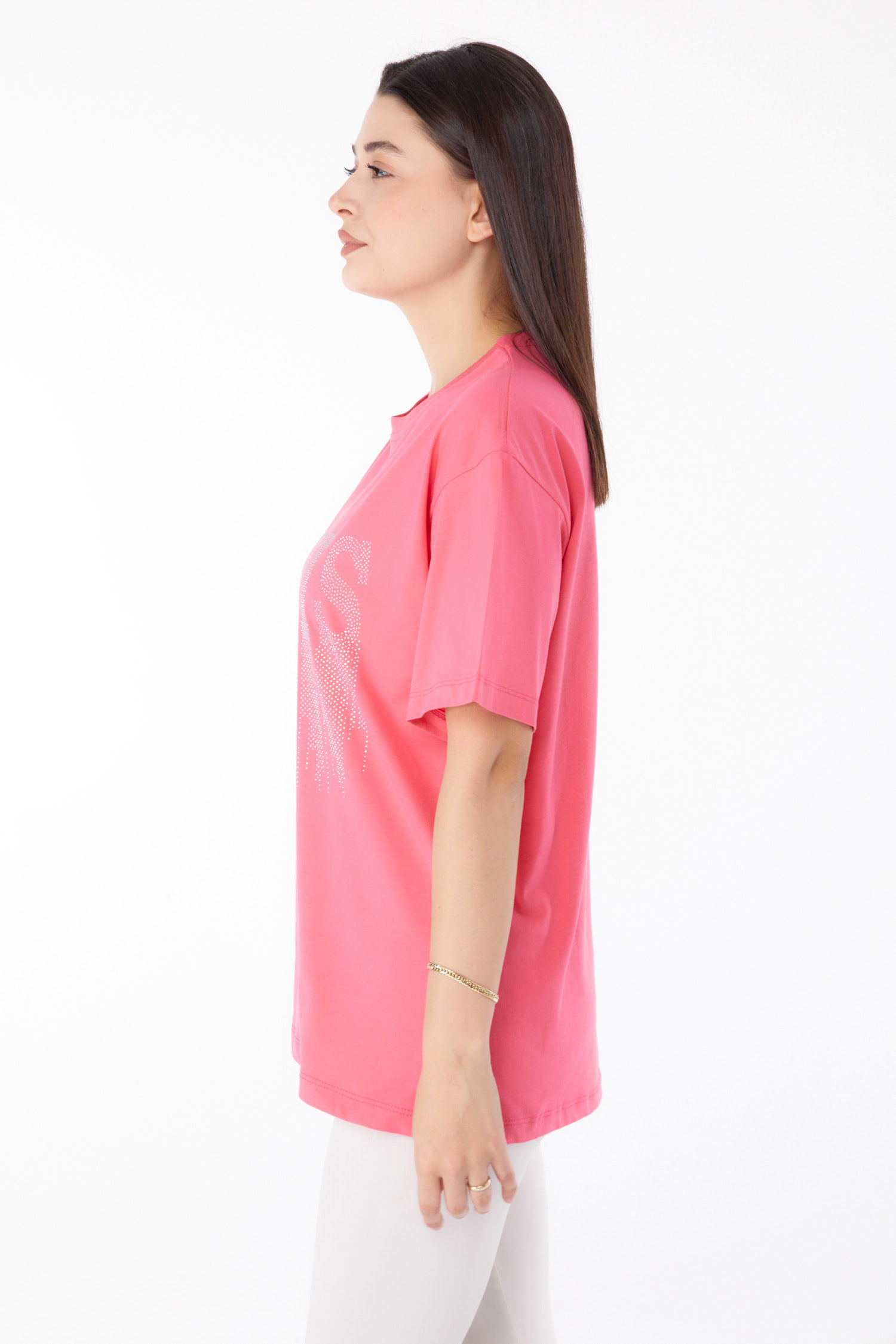 Taşlı T-shirt Pembe - 25698 - 4