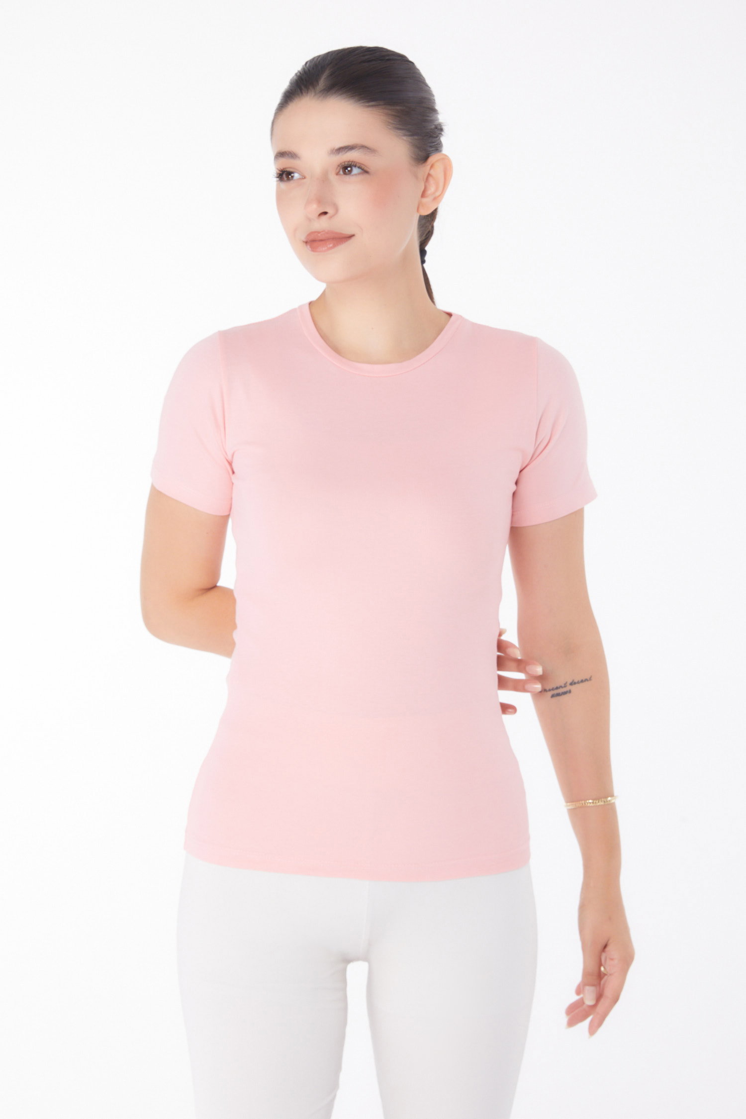 Kısa Kollu T-shirt Pudra - 25768 - 1