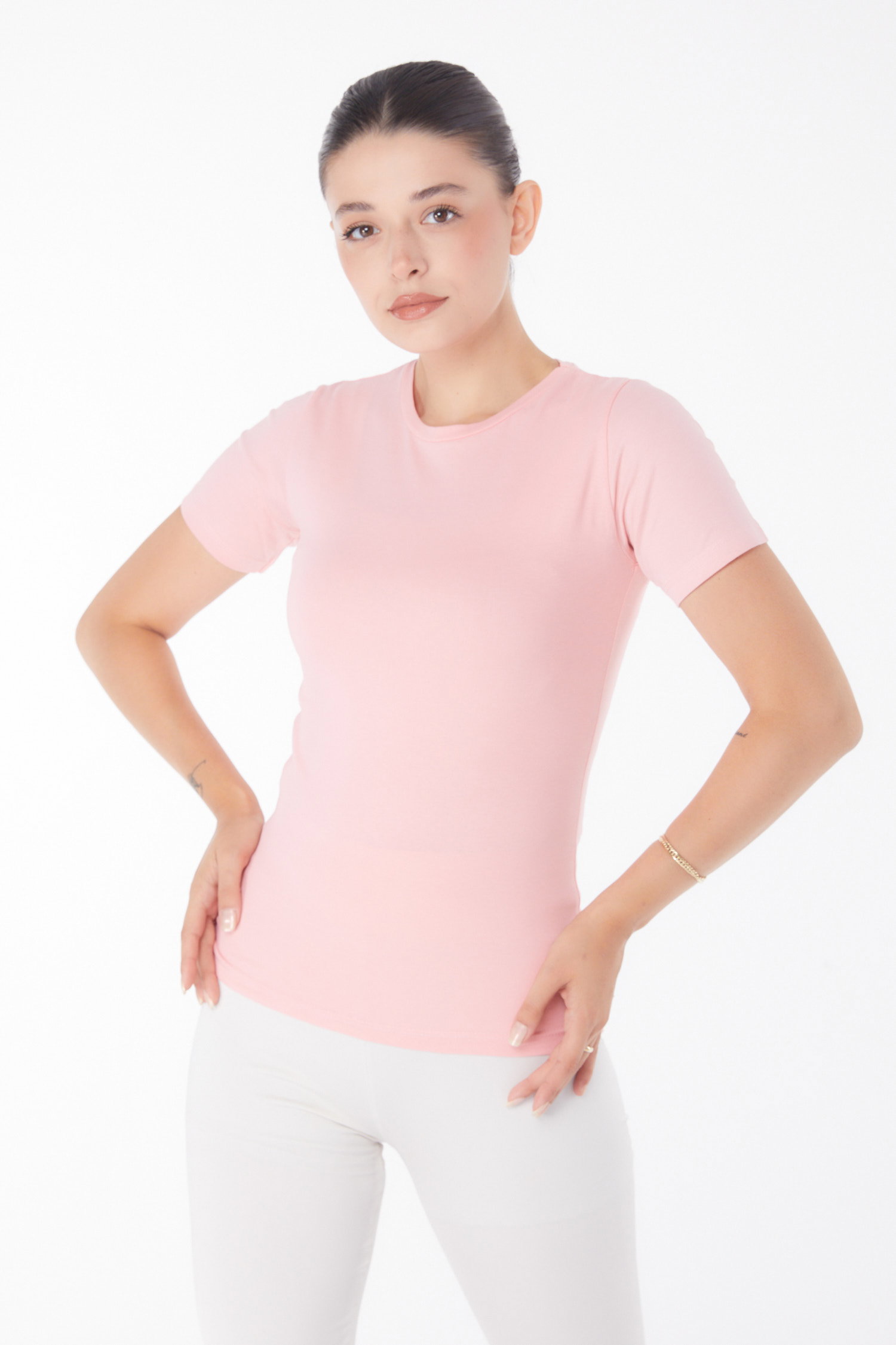 Kısa Kollu T-shirt Pudra - 25768 - 2