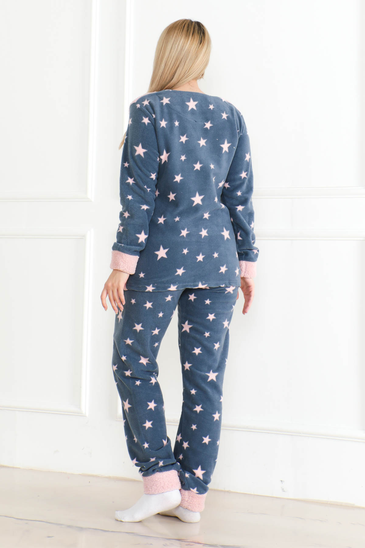 Nakışlı Peluş Polar Pijama Takım Pudra - 26640 - 4