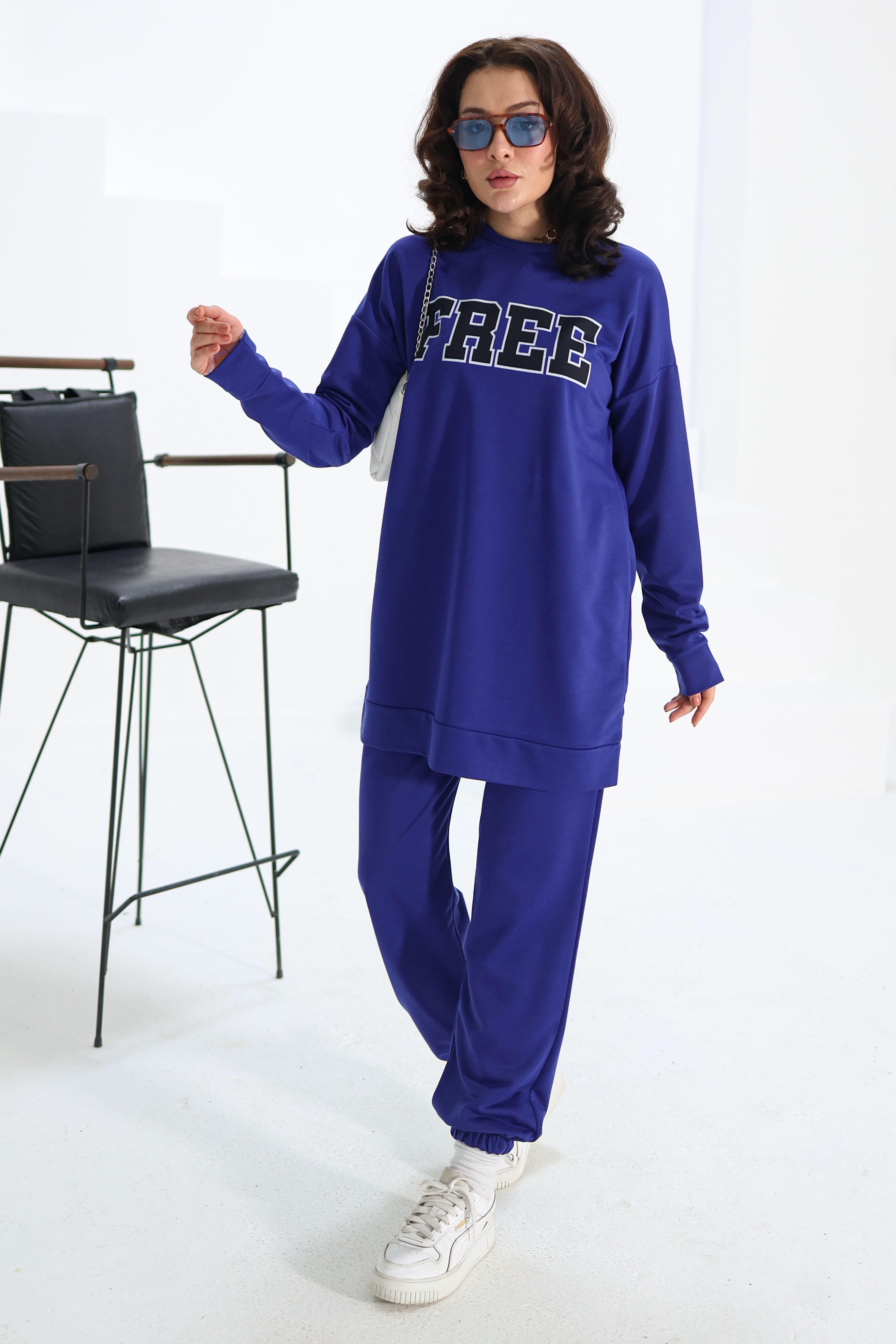 Baskılı Eşofman Takımı Saks - 13354 - 2