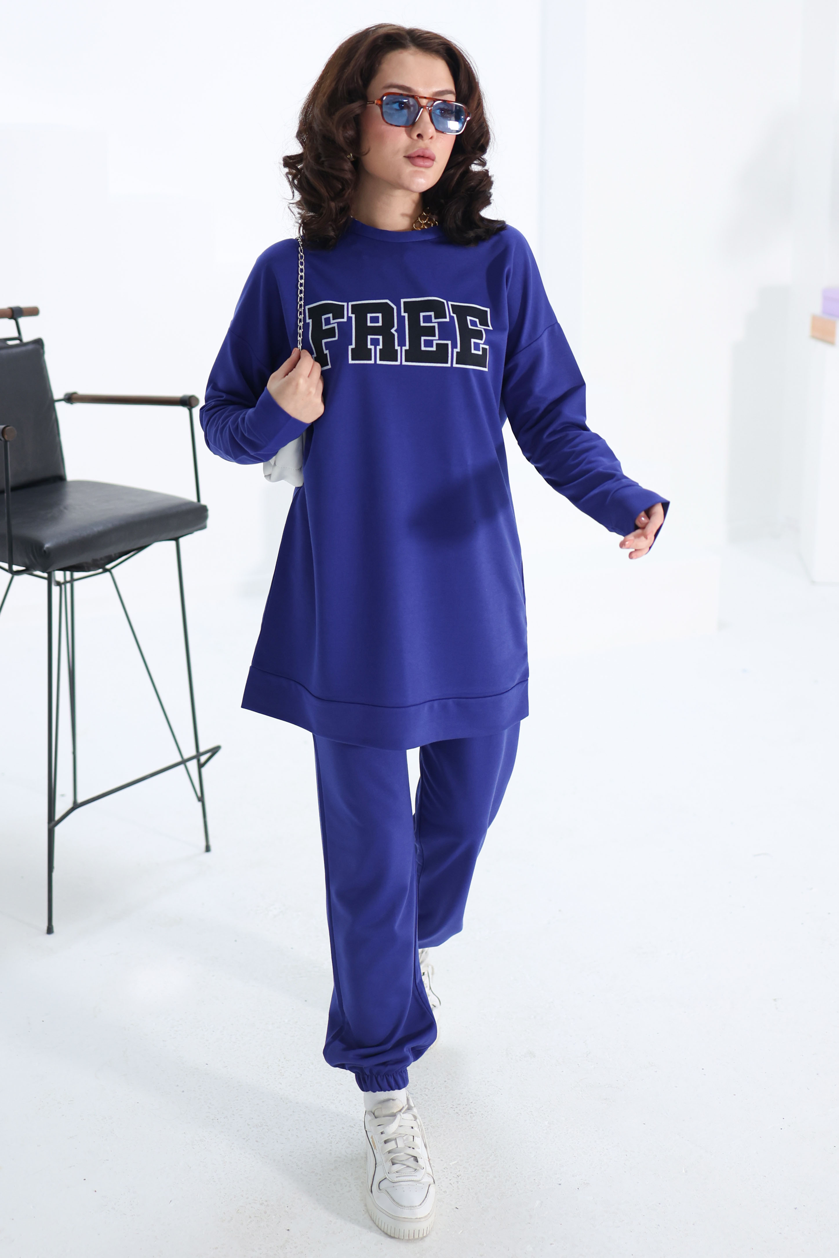 Baskılı Eşofman Takımı Saks - 13354 - 3