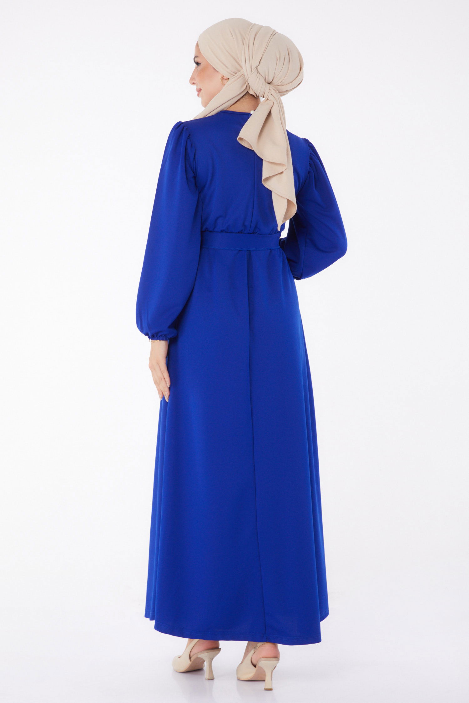 Büzgülü Elbise Saks - 13246 - 6