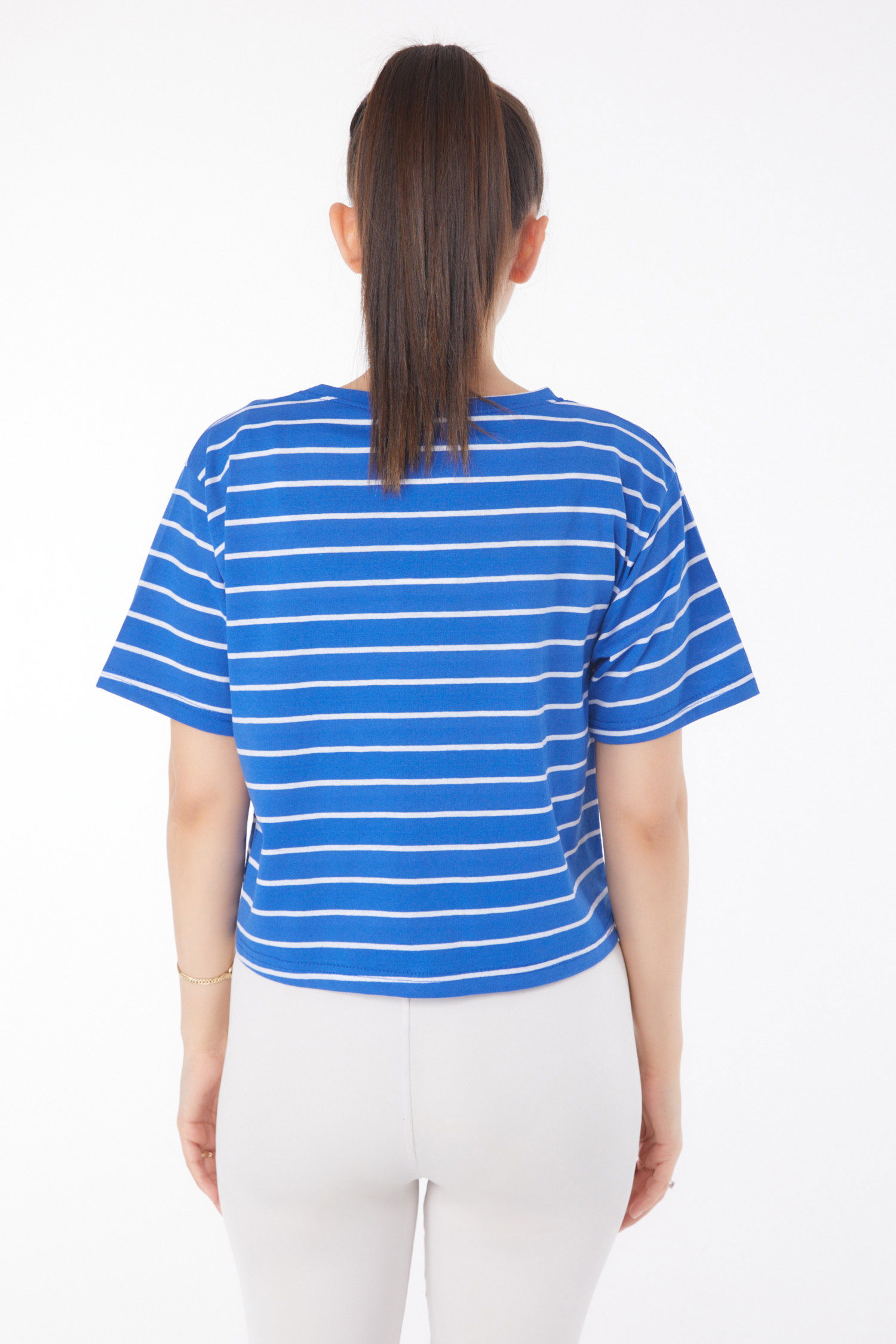 Çizgili Kısa Kollu Crop Saks - 25842 - 5