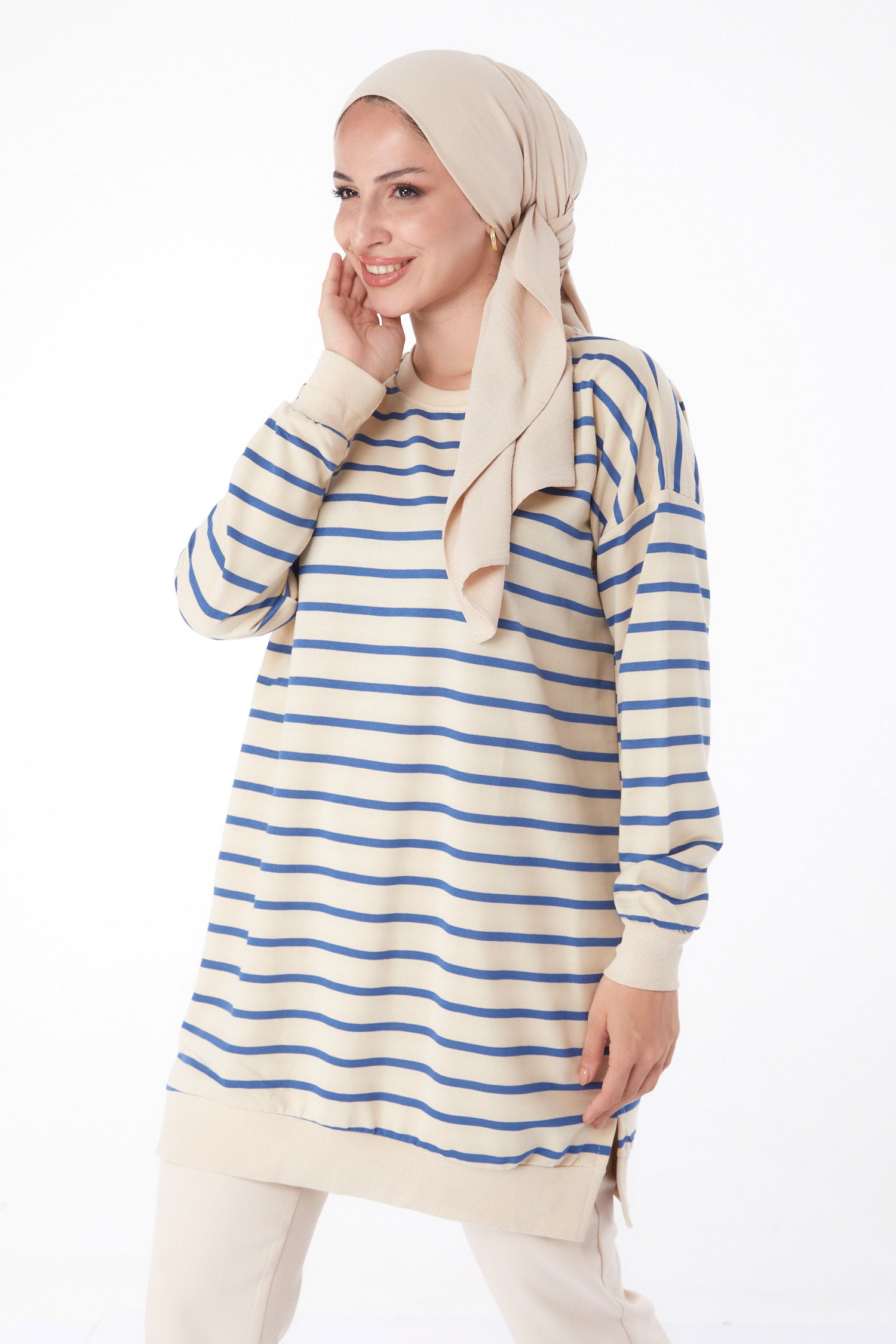 Çizgili Sweatshirt Saks - 26137 - 3