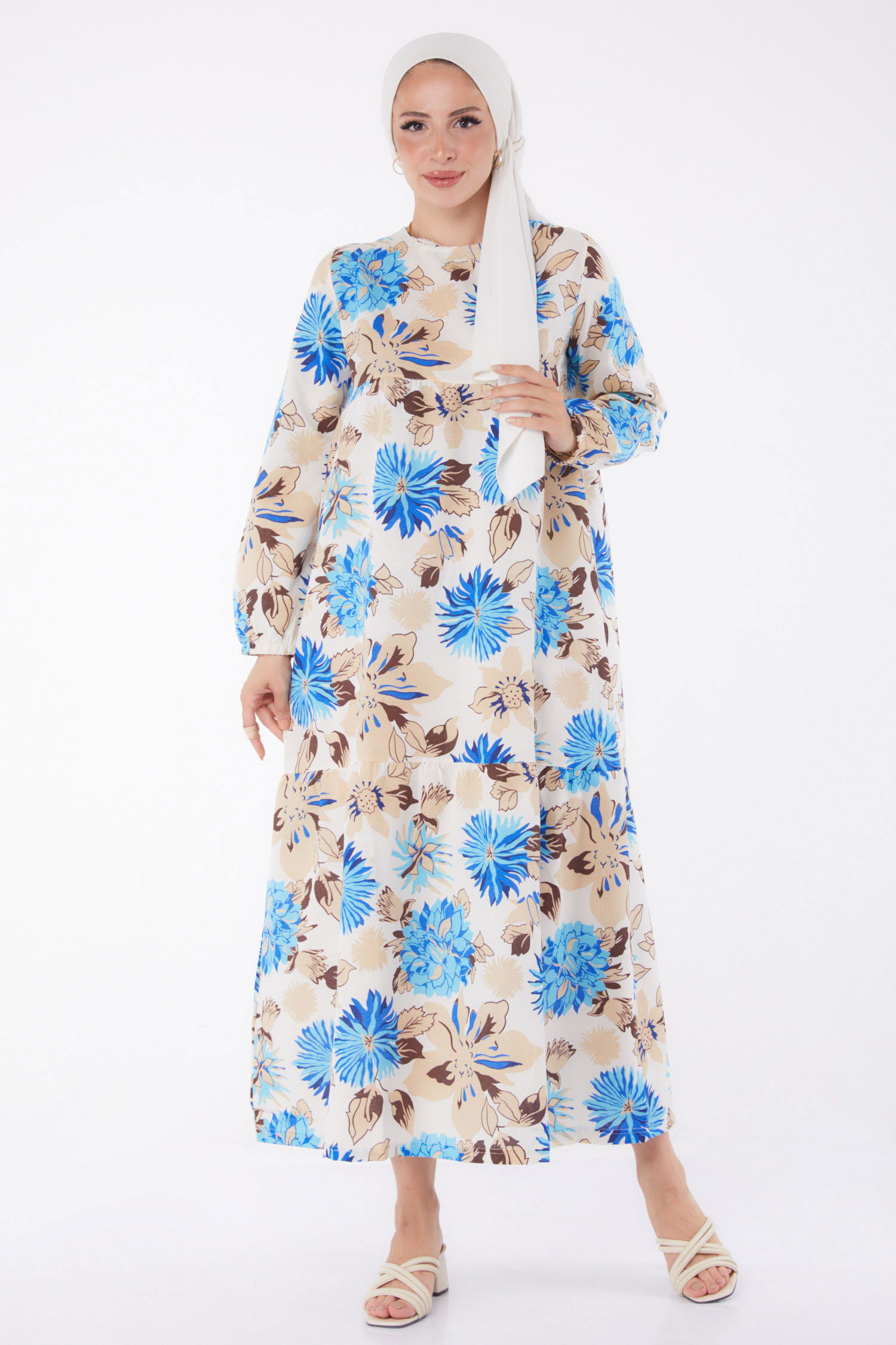 Desenli Elbise Saks - 13244 - 1