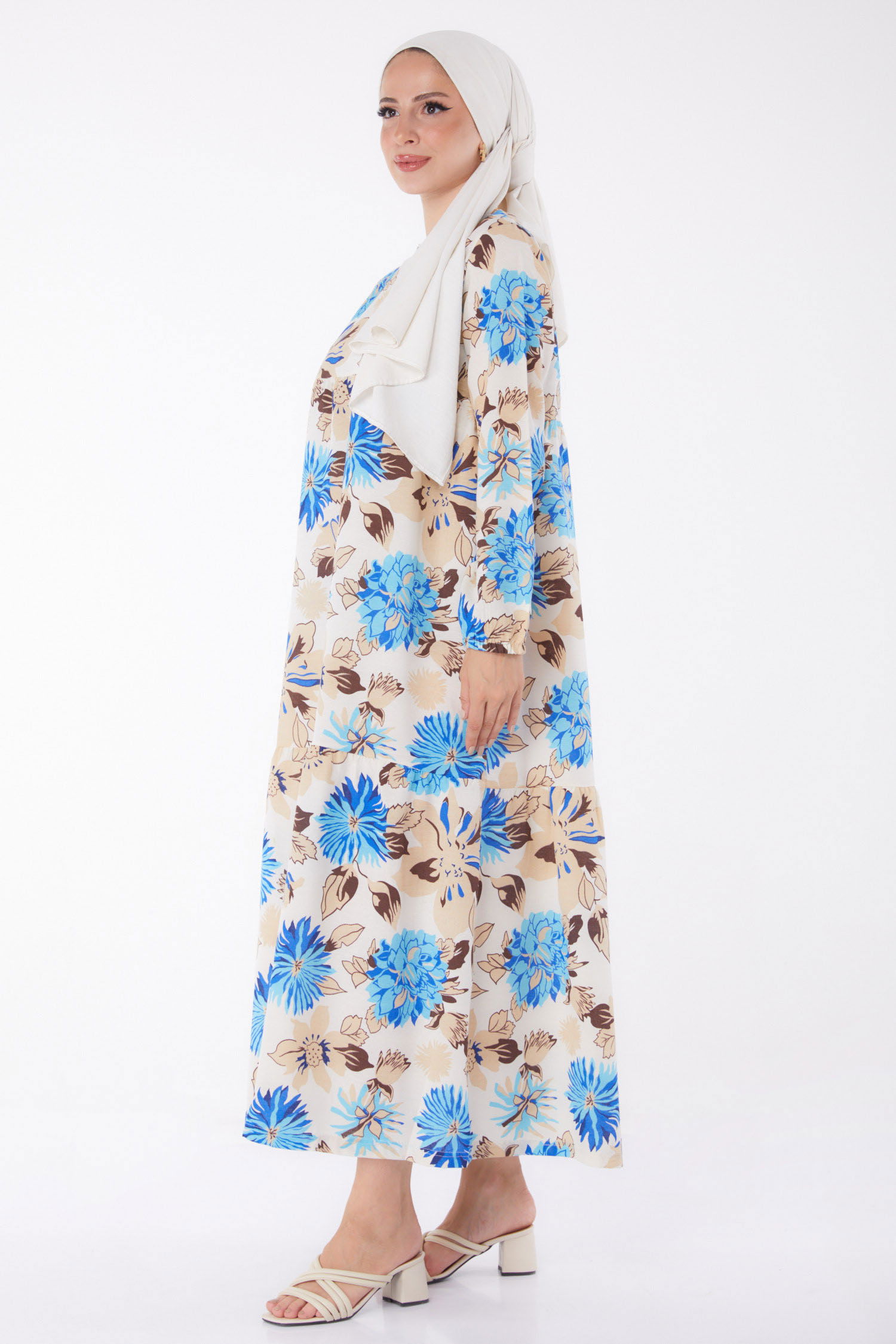 Desenli Elbise Saks - 13244 - 4