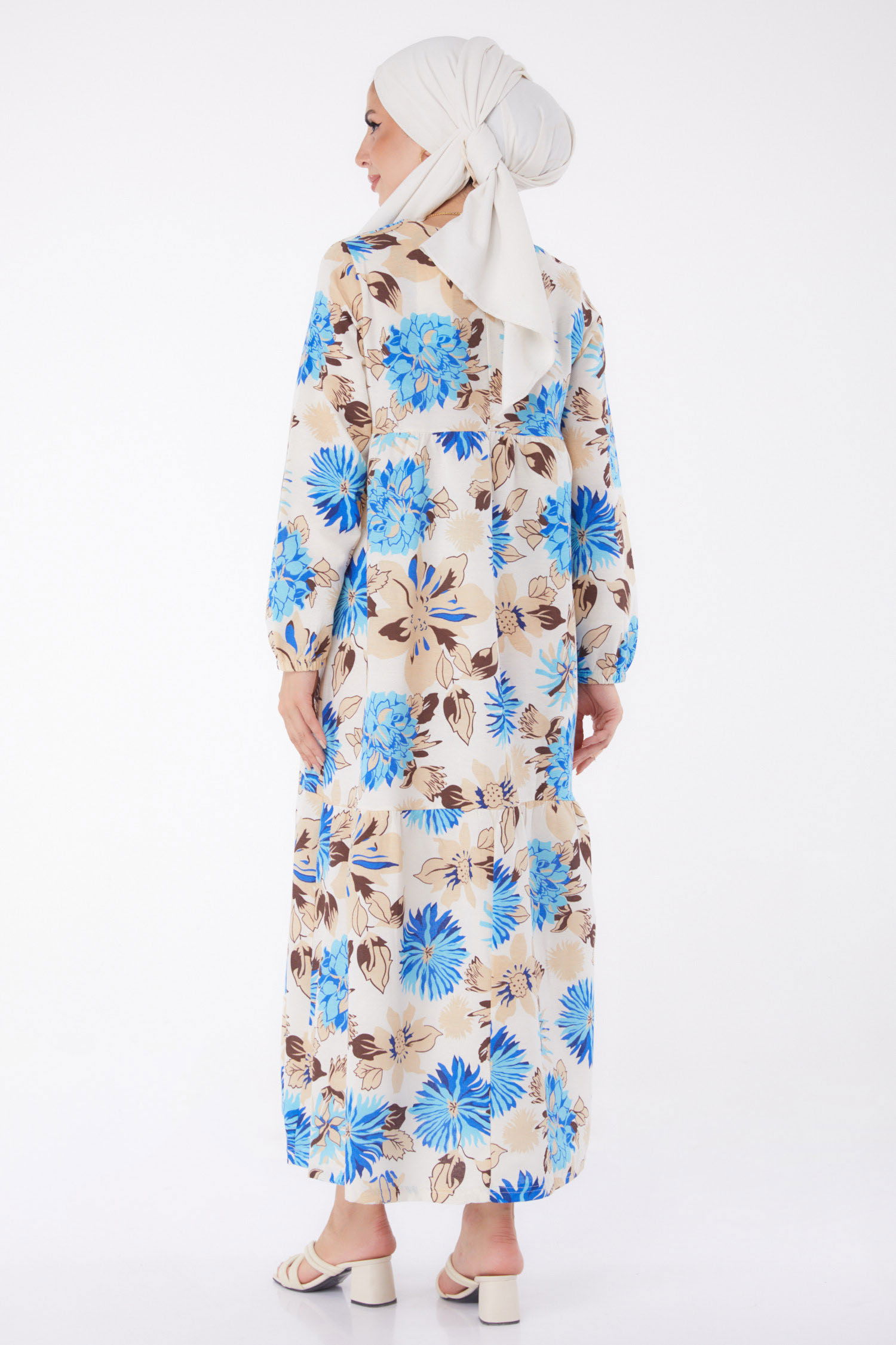 Desenli Elbise Saks - 13244 - 6