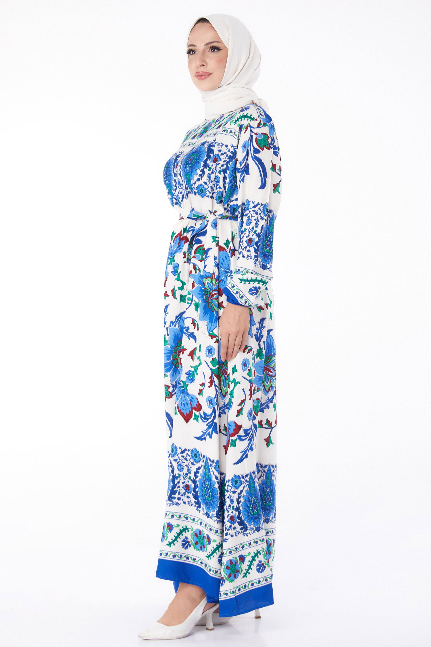 Desenli Elbise Saks - 26234 - 4