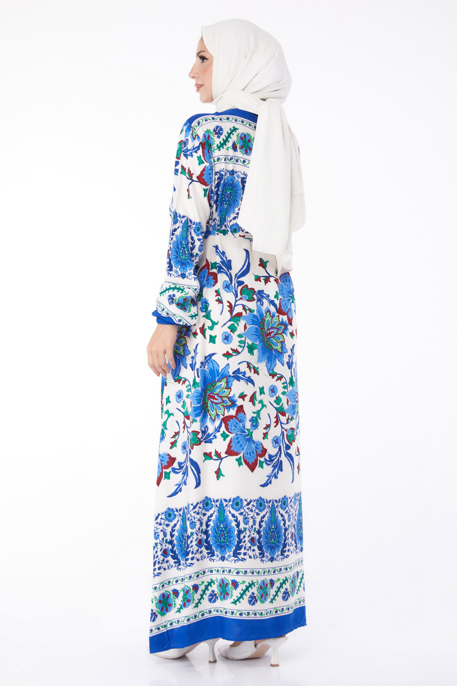 Desenli Elbise Saks - 26234 - 5