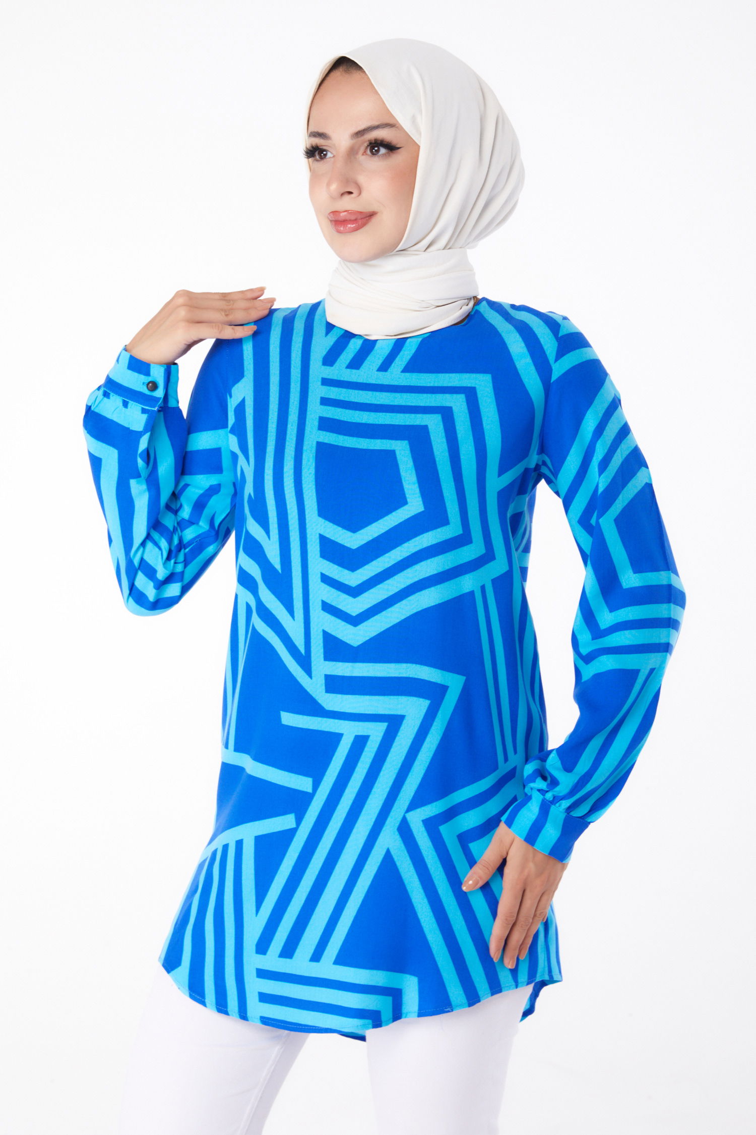 Desenli Tunik Saks - 13278 - 1