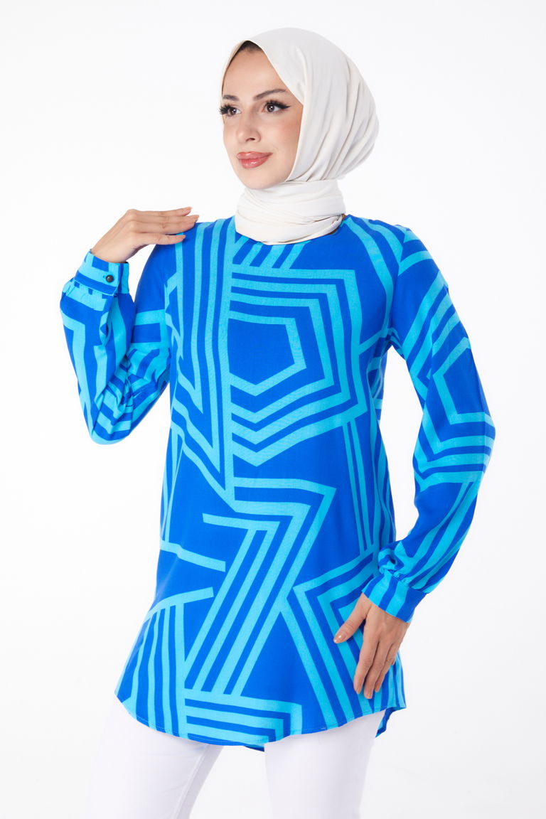 Desenli Tunik Saks - 13278 - TOFİSA