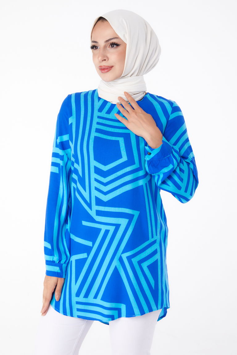 Desenli Tunik Saks - 13278 - TOFİSA