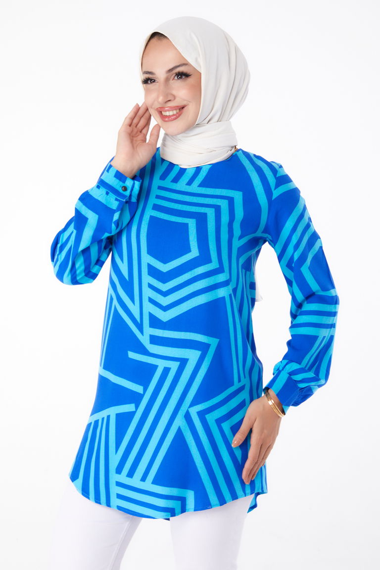 Desenli Tunik Saks - 13278 - TOFİSA