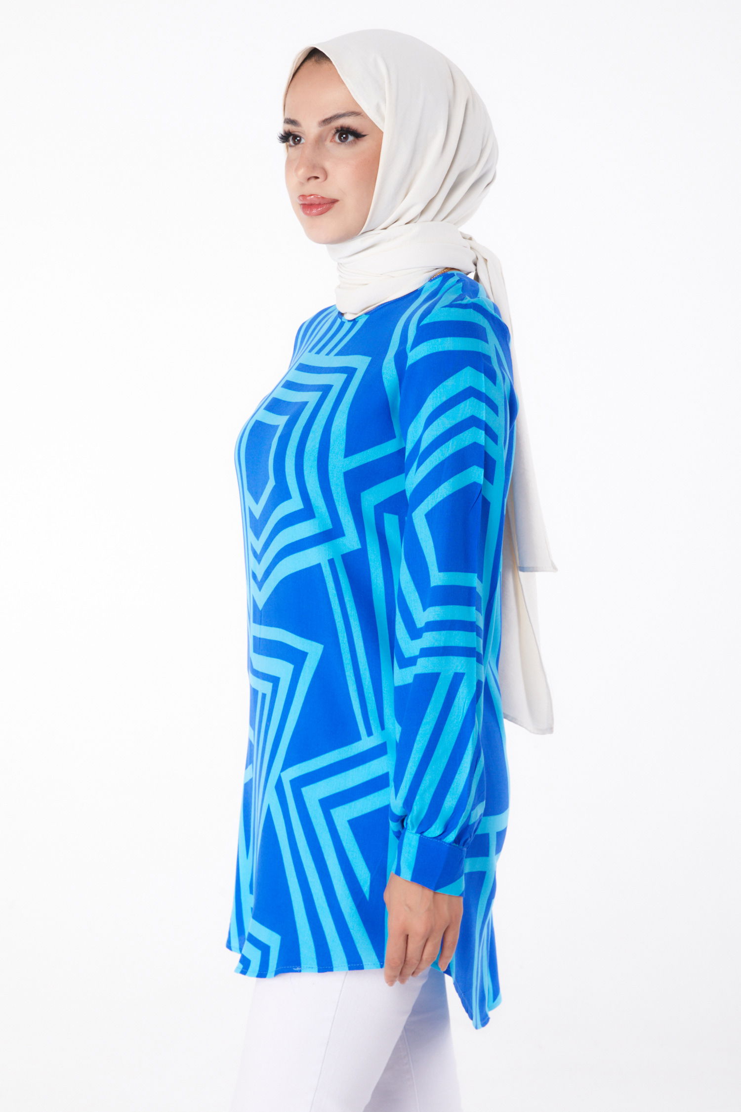 Desenli Tunik Saks - 13278 - 4