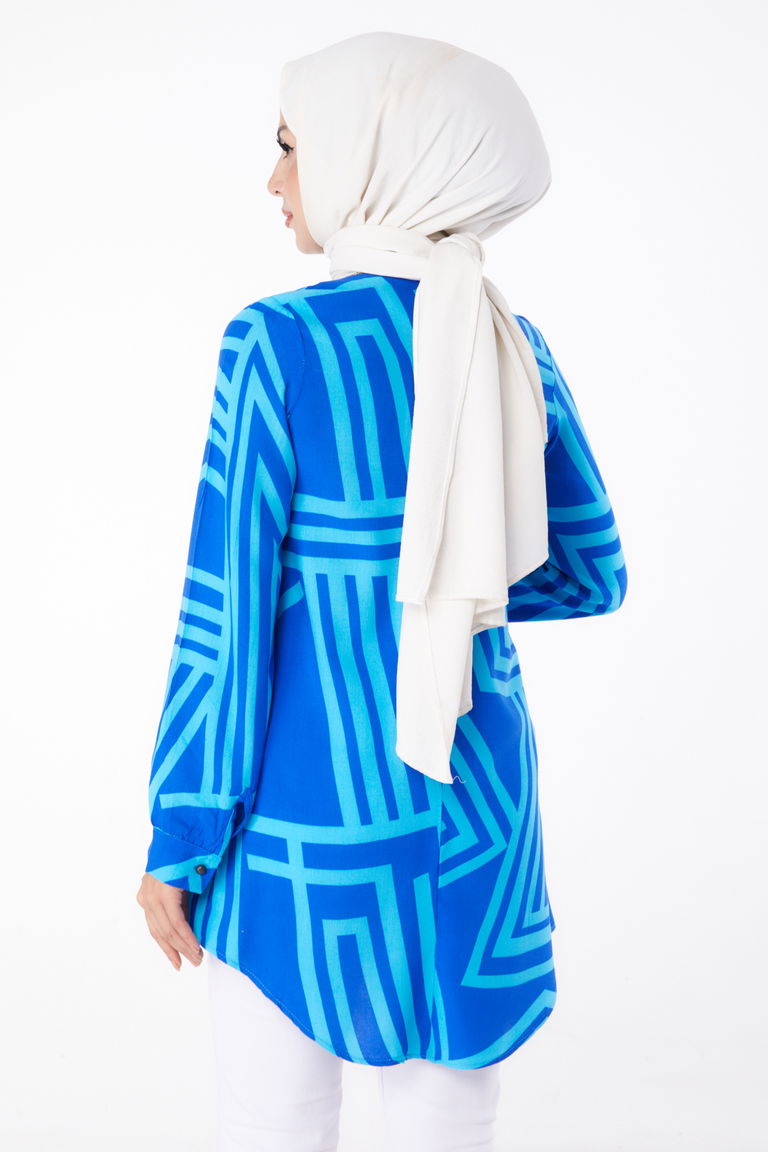 Desenli Tunik Saks - 13278 - TOFİSA