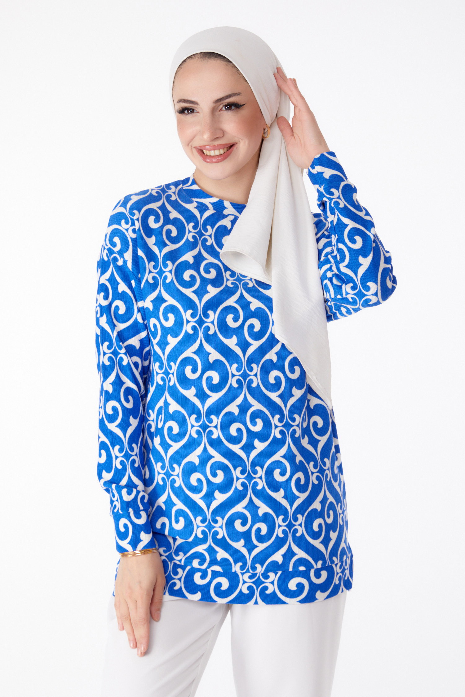 Desenli Tunik Saks - 25320 - 1