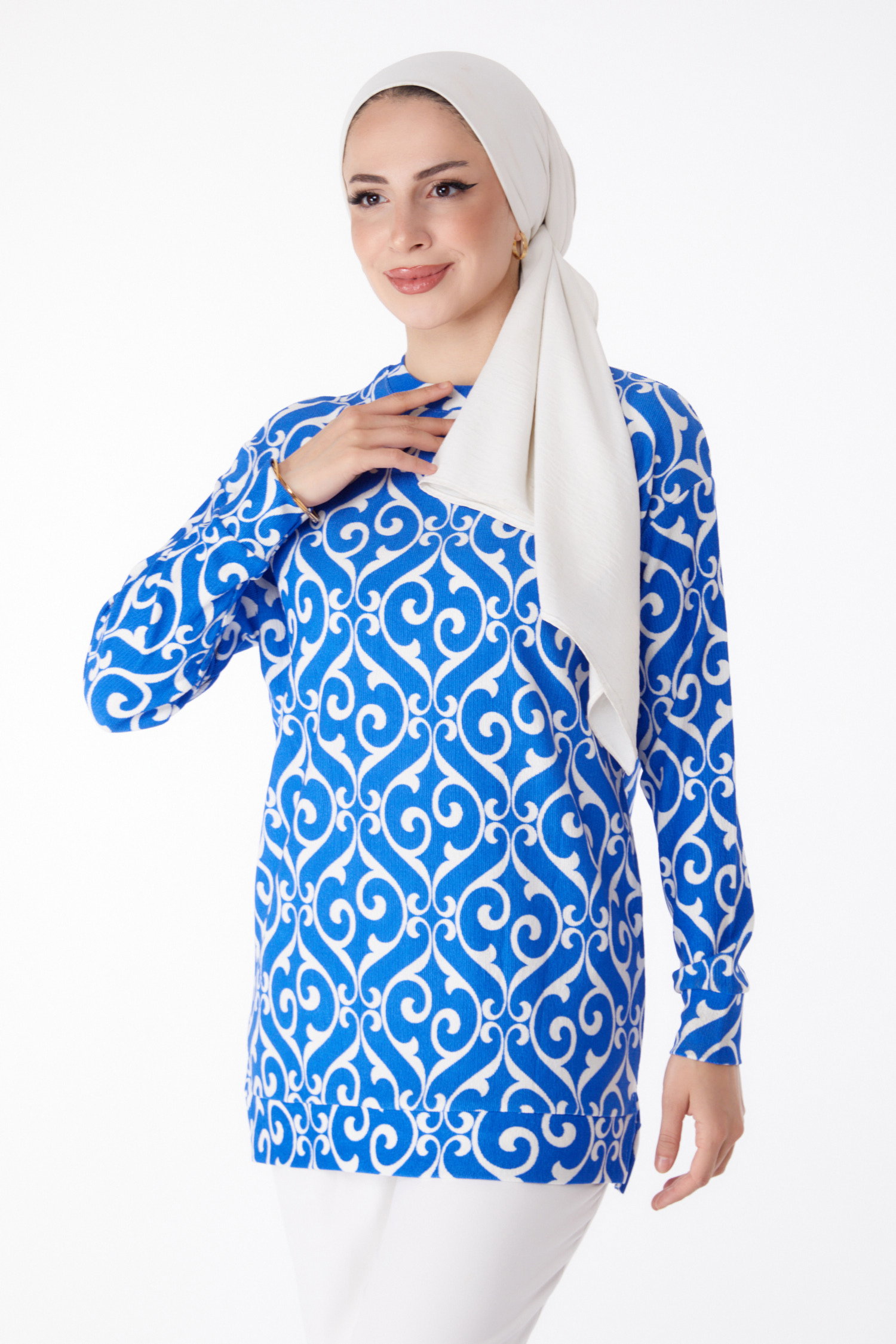 Desenli Tunik Saks - 25320 - 2