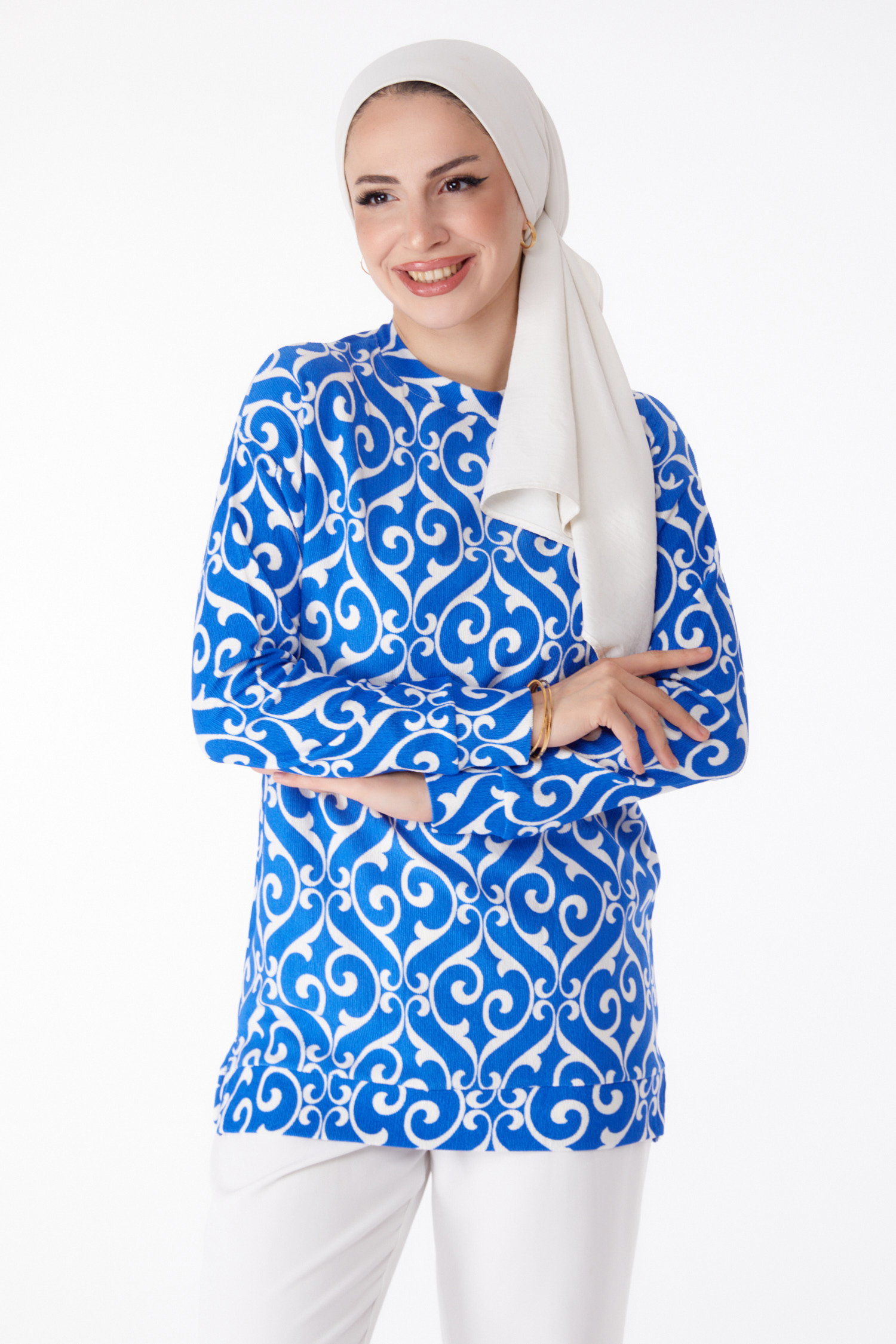 Desenli Tunik Saks - 25320 - 3
