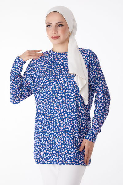 Desenli Tunik Saks - 25323 
