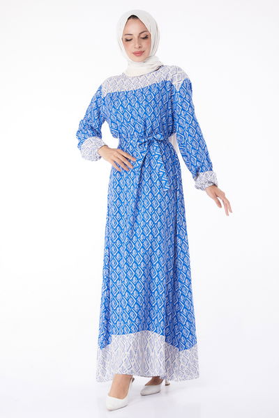 Etnik Desenli Elbise Saks - 26231 