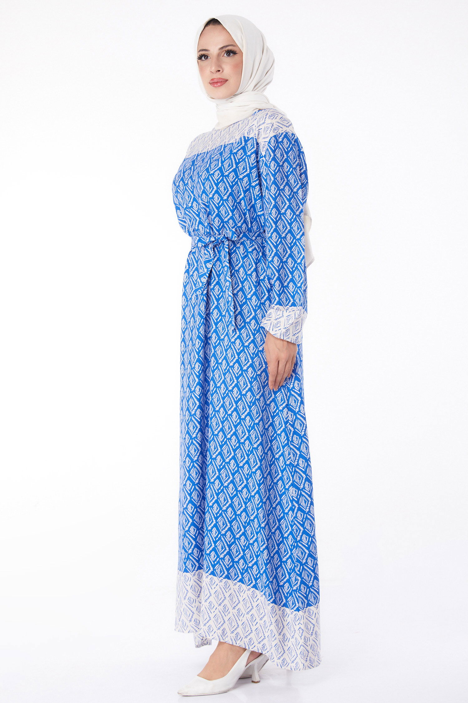 Etnik Desenli Elbise Saks - 26231 - 4