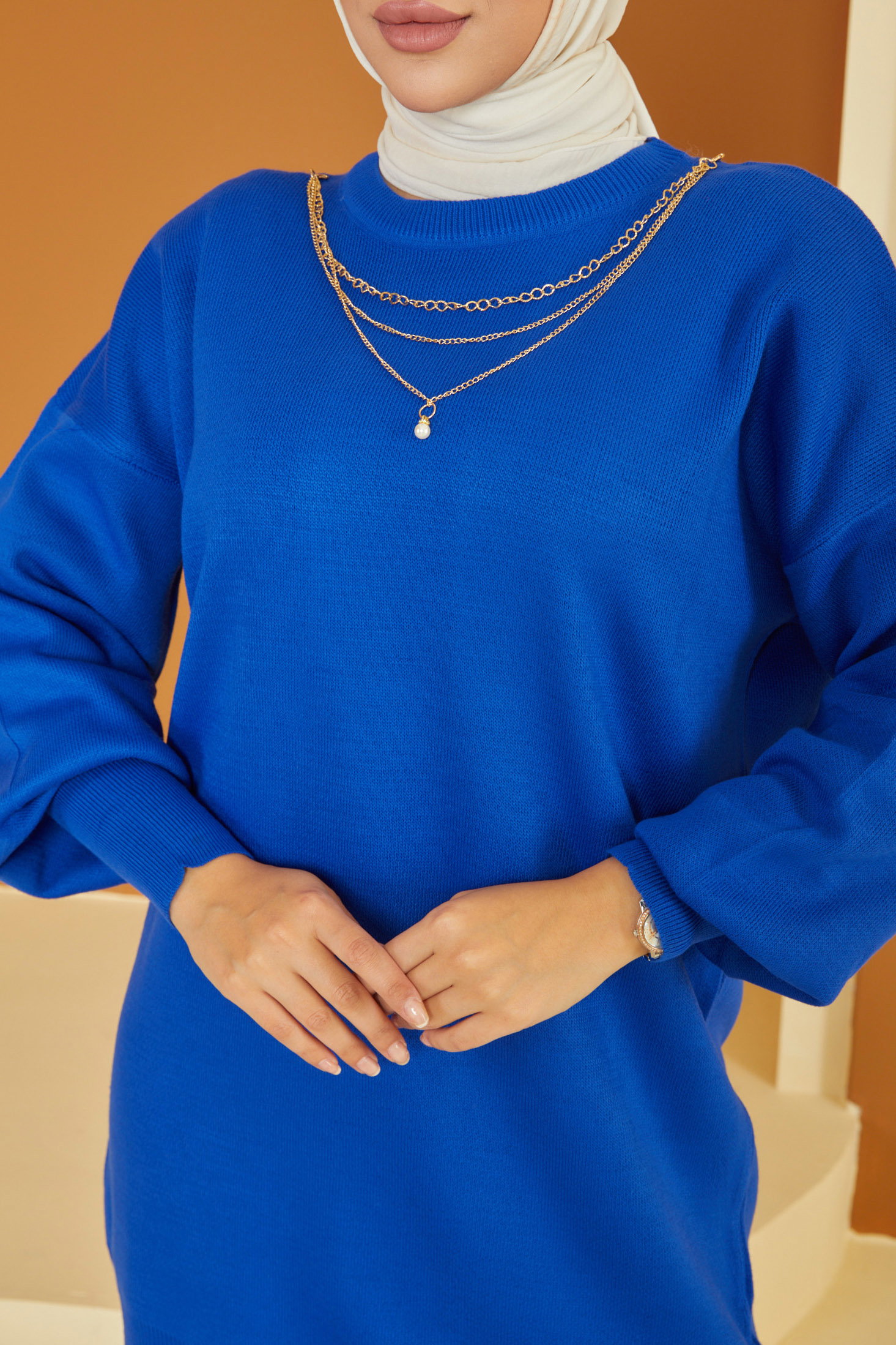 Kolyeli Triko Takım Saks - 26592 - 4