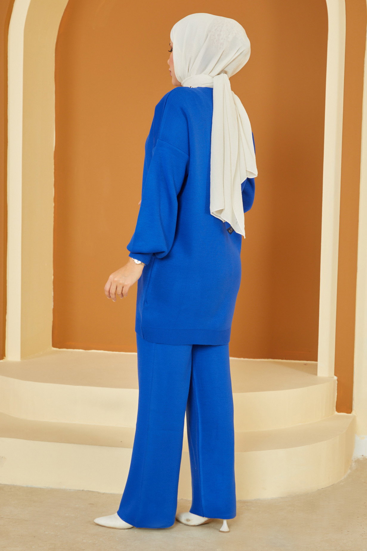 Kolyeli Triko Takım Saks - 26592 - 5