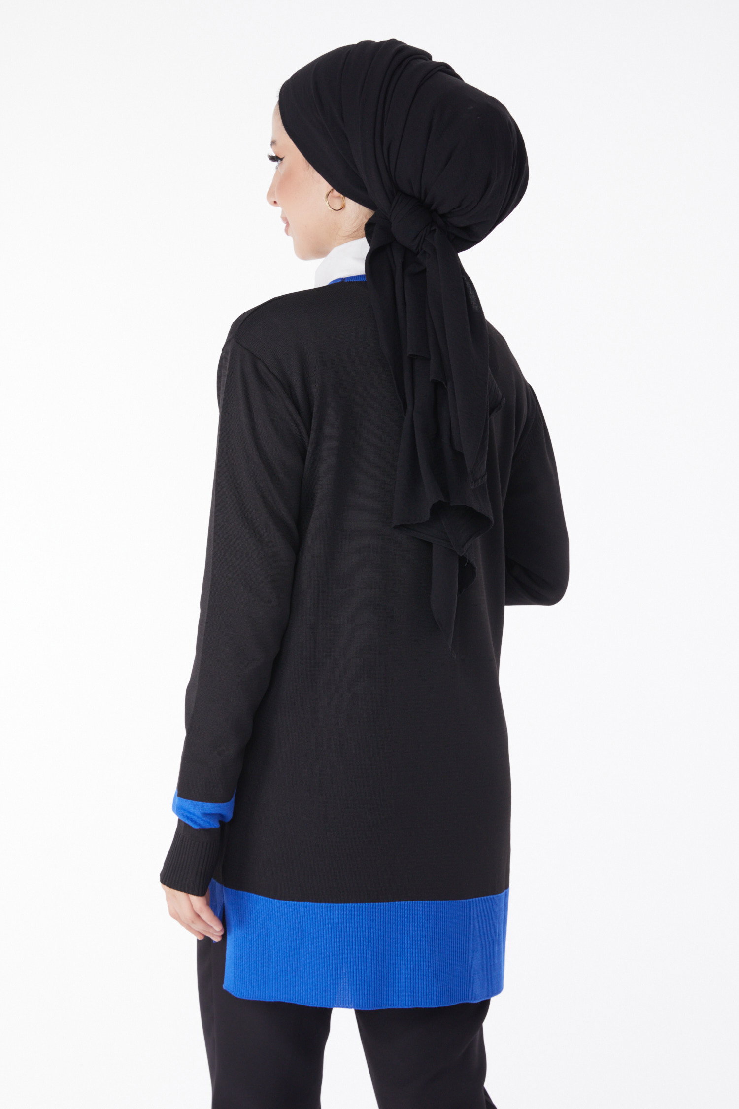 Düz Bisiklet Yaka Kadın Saks Parçalı Triko Tunik - 25239 - 5