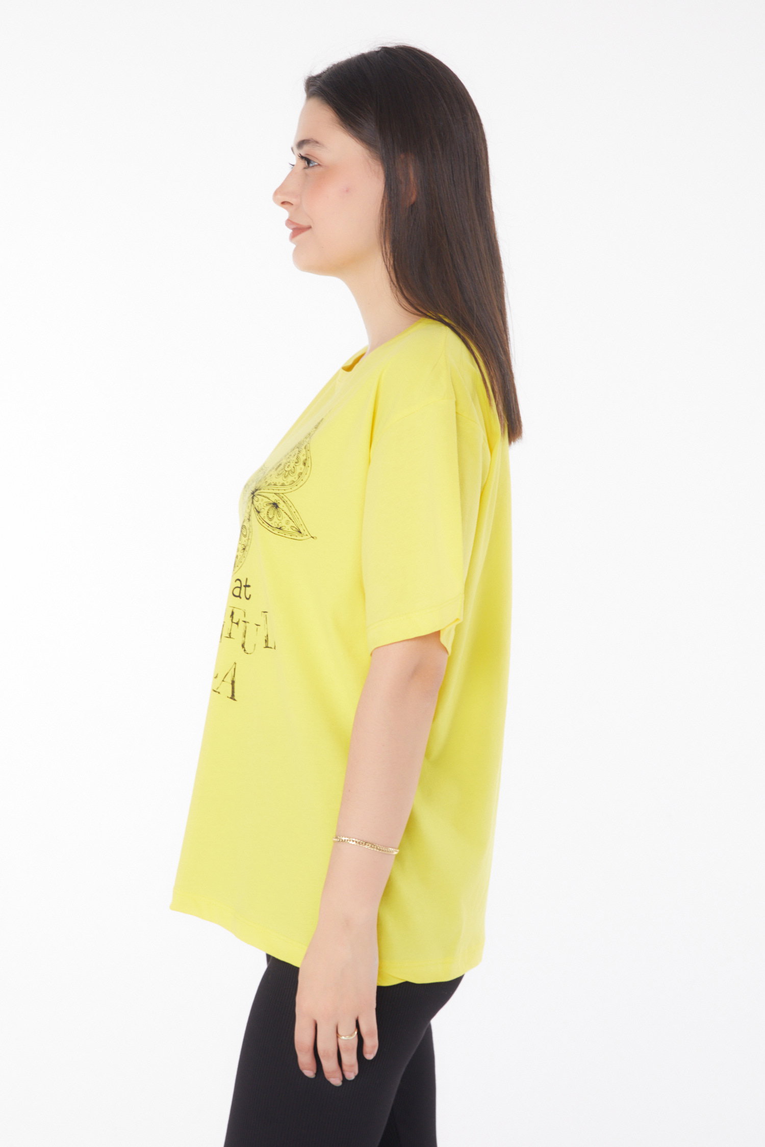 Baskılı Kısa Kollu T-shirt Sari - 25766 - 4