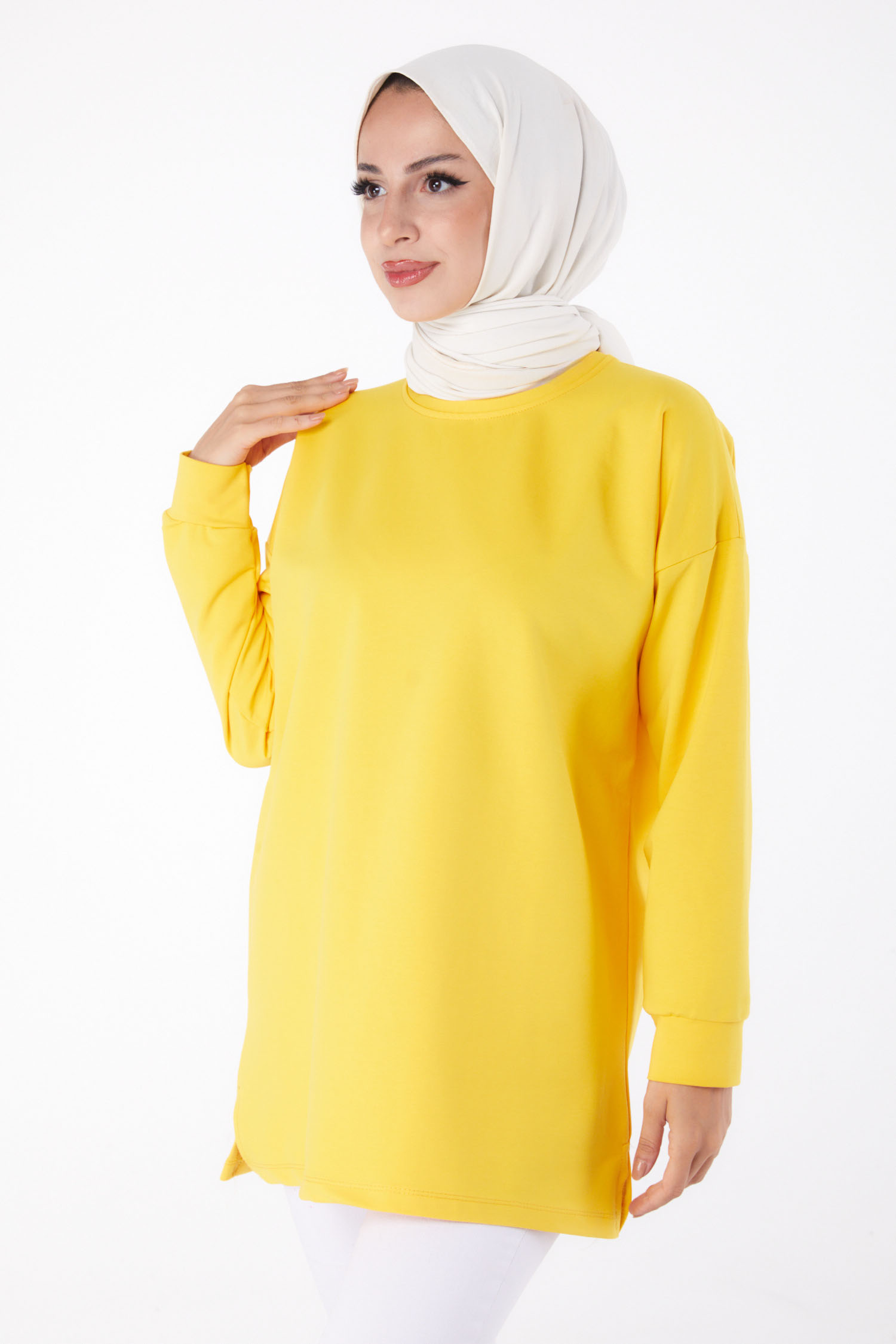 Düz Bisiklet Yaka Kadın Sari Baskılı Sweat - 26239 - 10