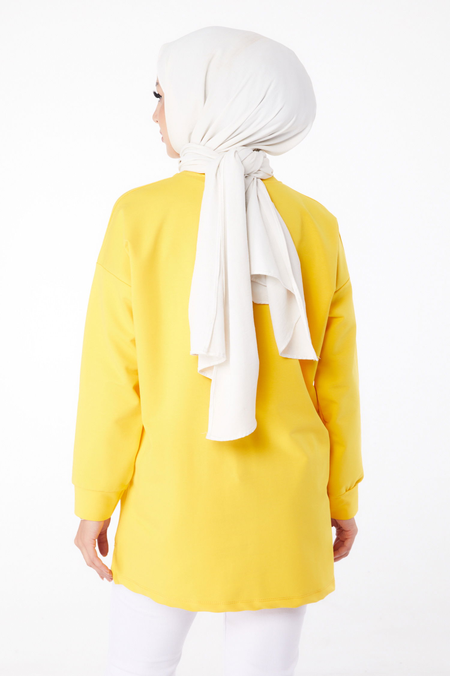 Düz Bisiklet Yaka Kadın Sari Baskılı Sweat - 26239 - 5
