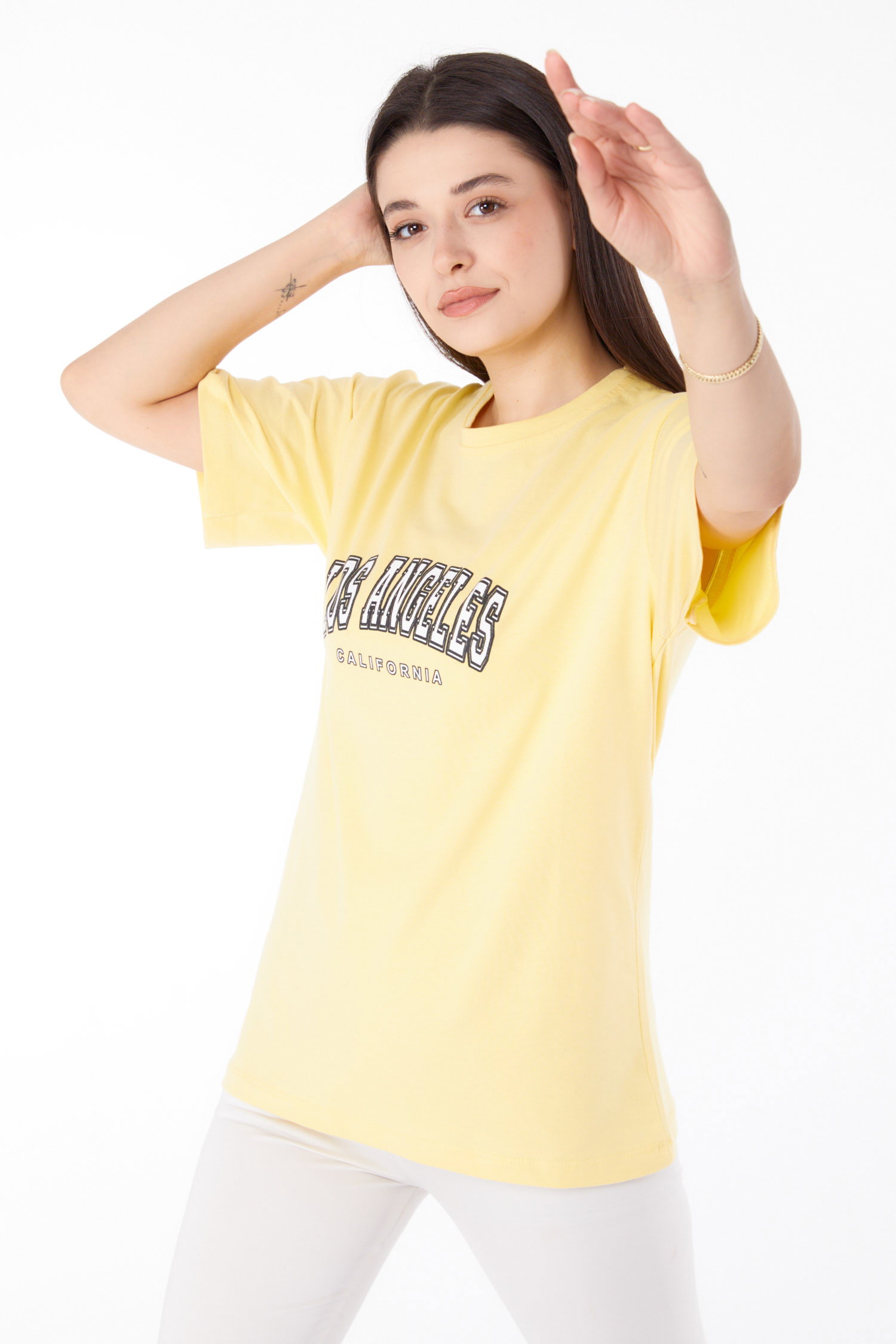 Baskılı T-shirt Sari - 25704 - 3