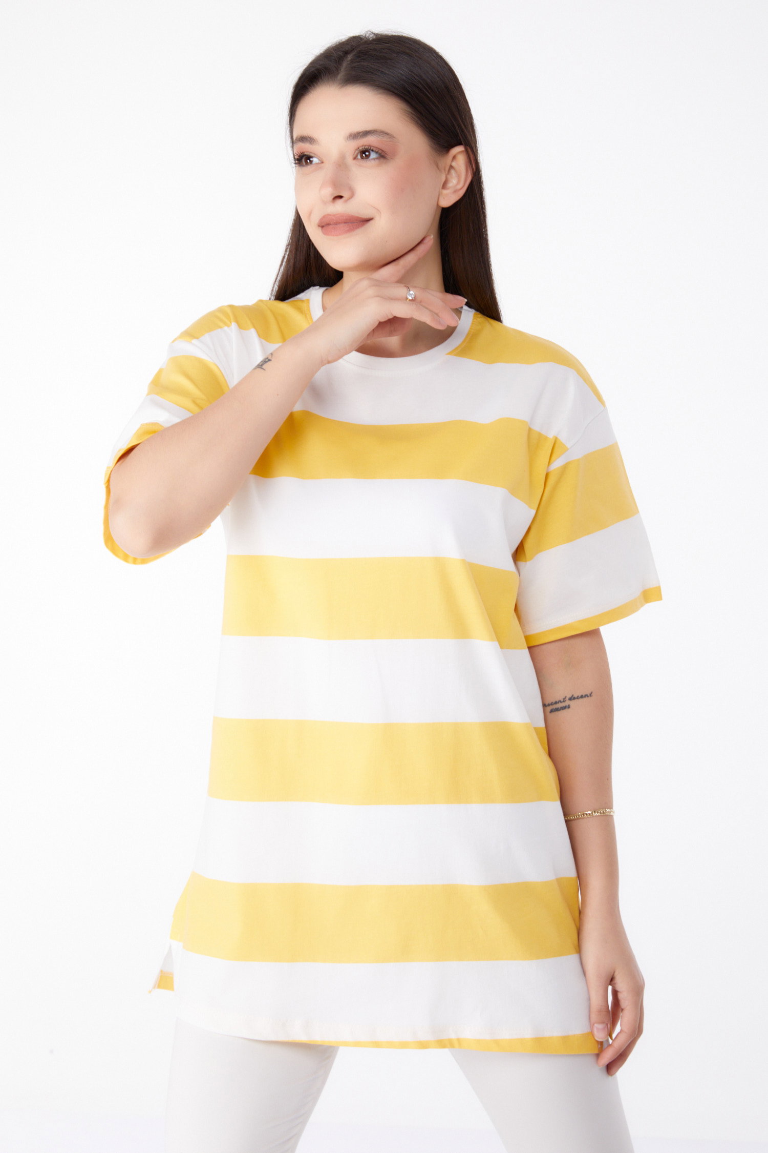 Çizgili T-Shirt Sari - 25305 - 1
