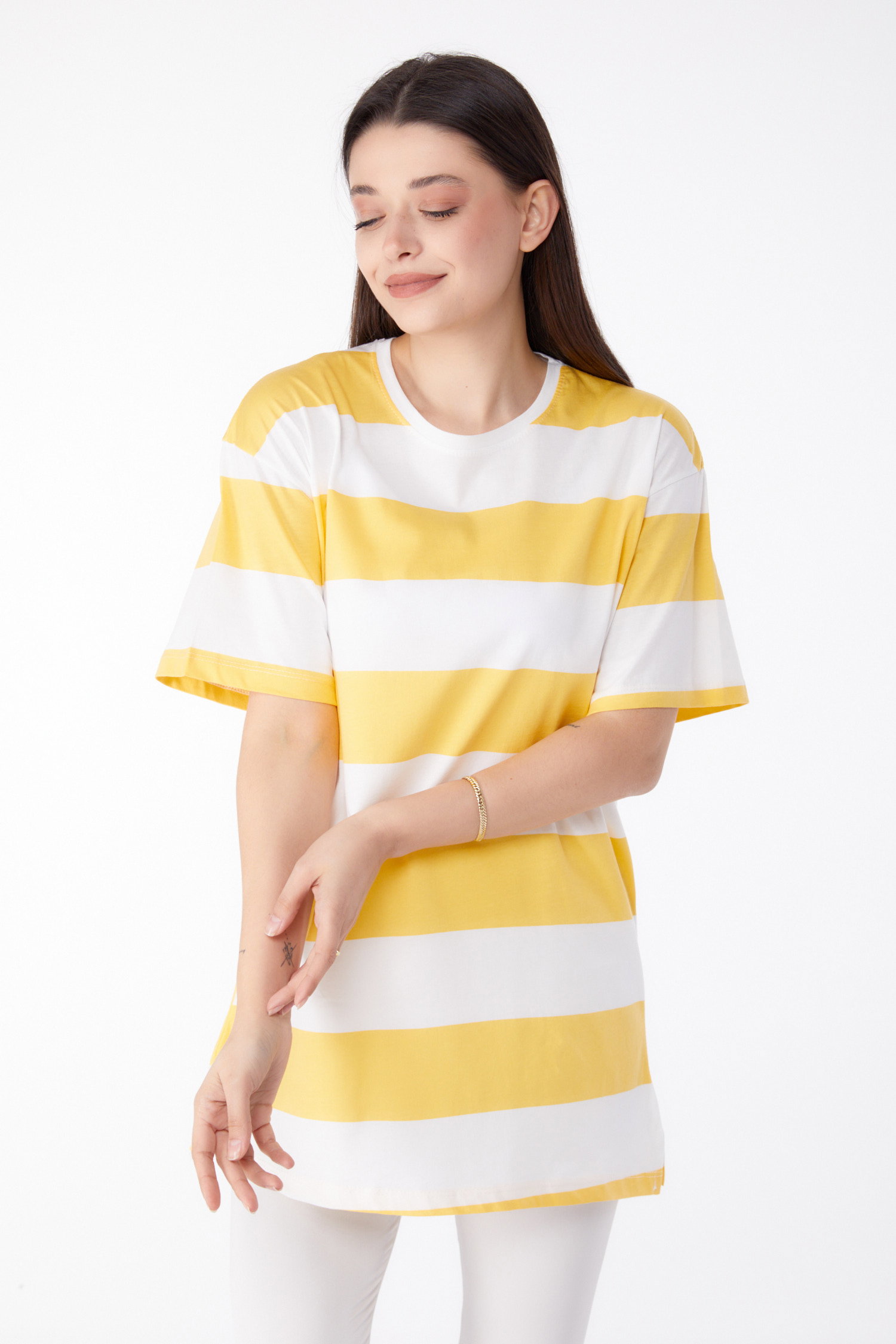 Çizgili T-Shirt Sari - 25305 - 2