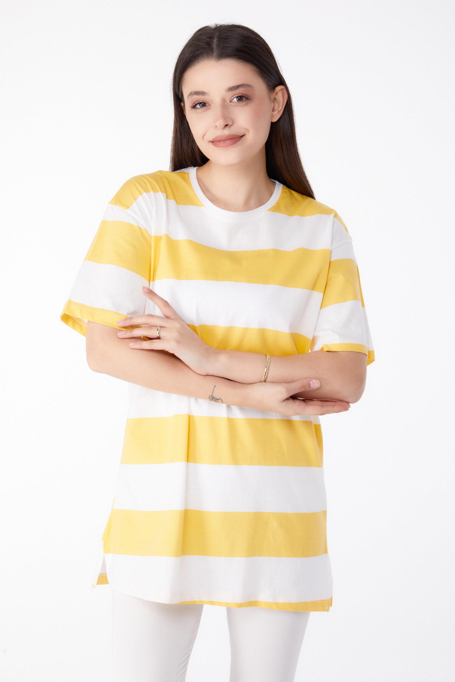Çizgili T-Shirt Sari - 25305 - 3