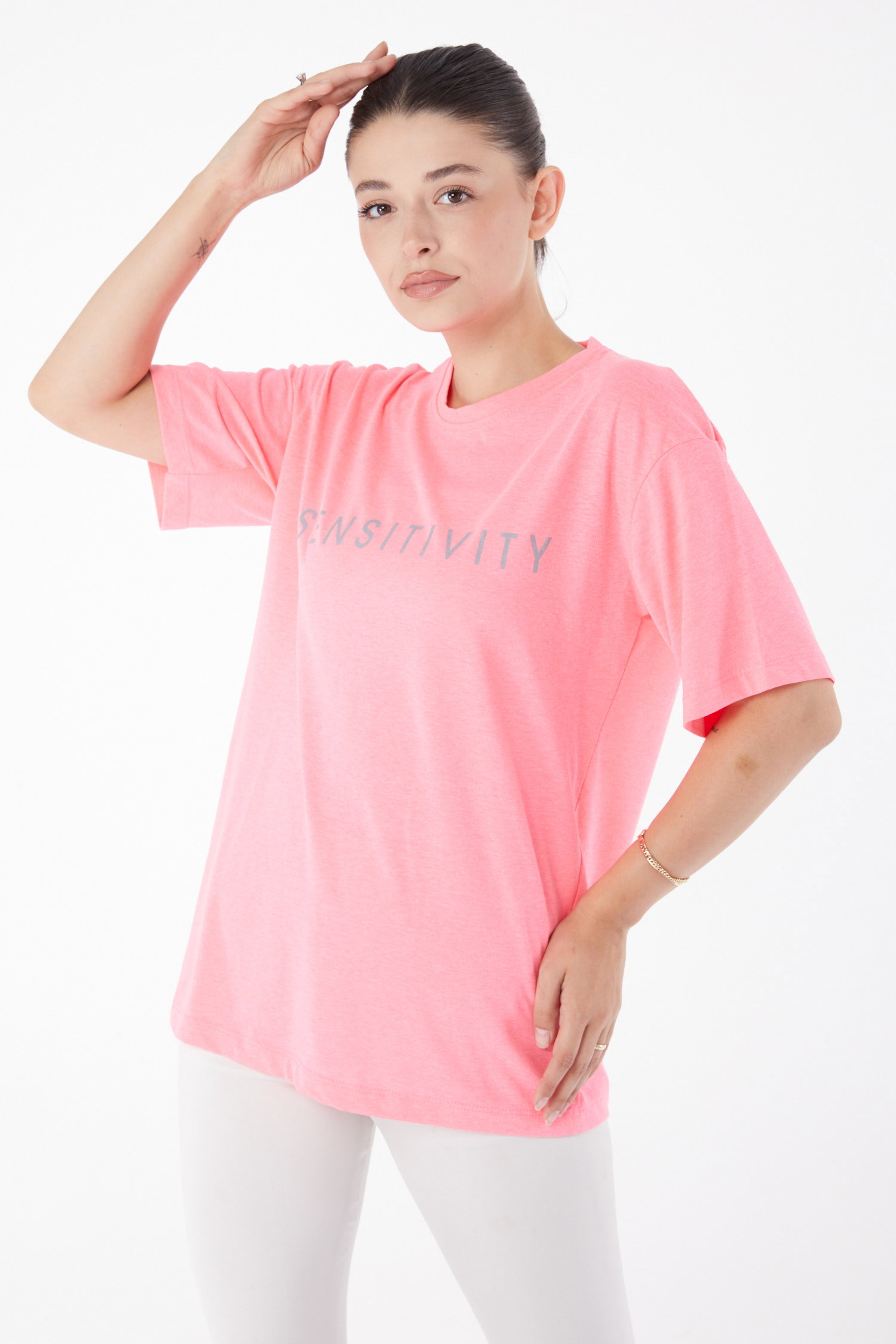 Kısa Kollu Baskılı T-shirt şekerpembe - 25984 - 1