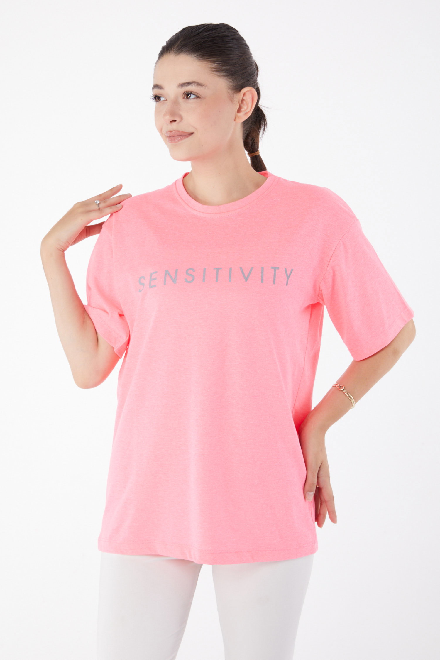 Kısa Kollu Baskılı T-shirt şekerpembe - 25984 - 2