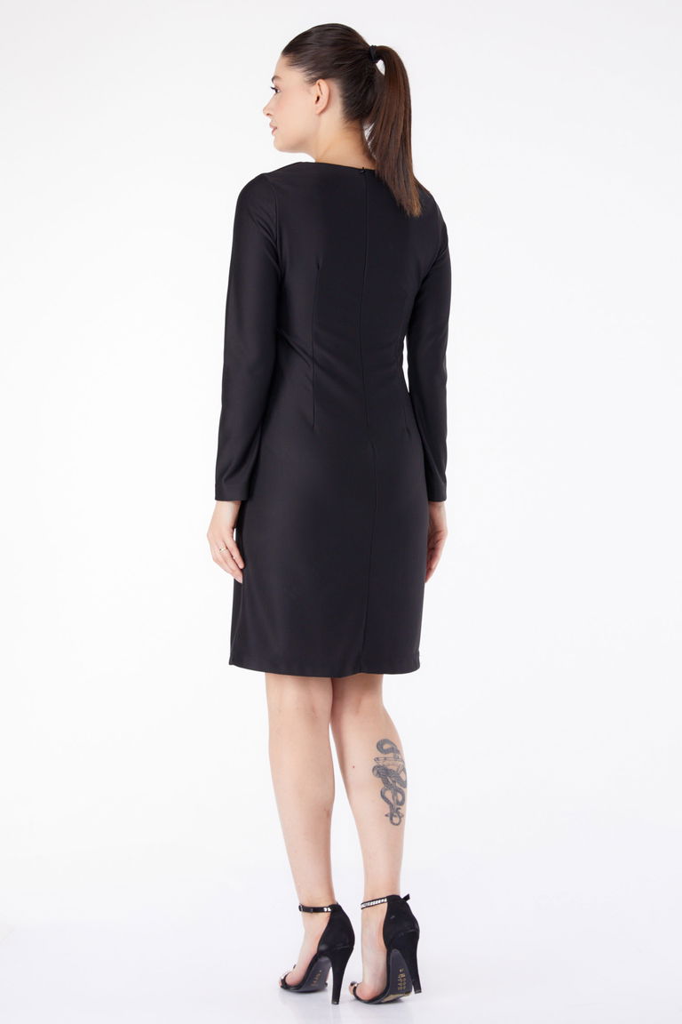 Düz Bisiklet Yaka Kadın Siyah Abiye Elbise - 13188 - TOFİSA