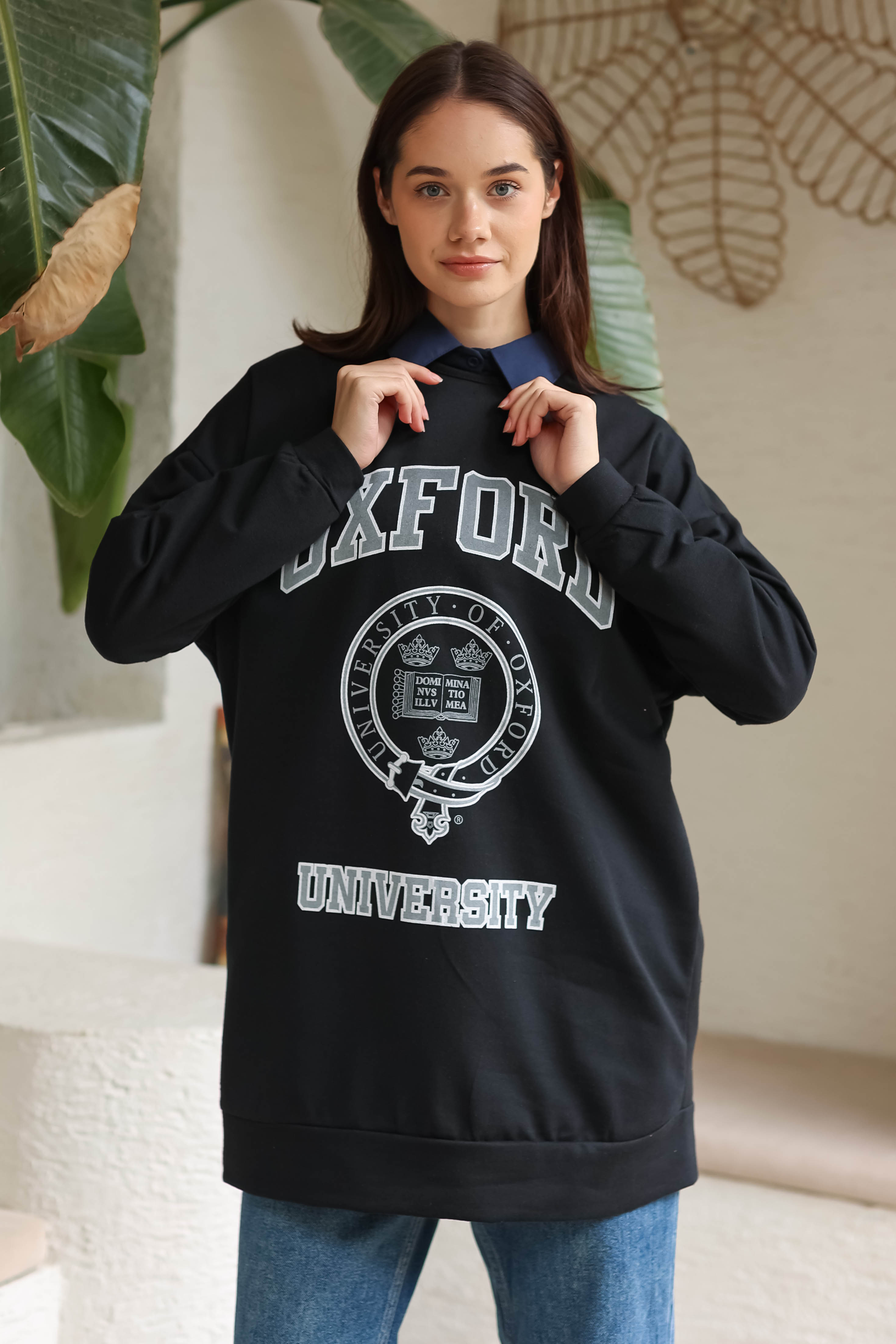 Baskılı Sweatshirt Siyah - 13281 - 1
