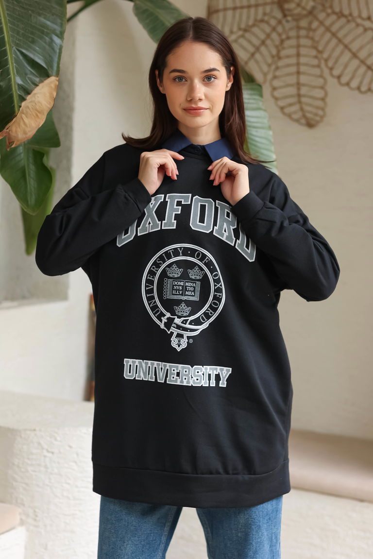 Baskılı Sweatshirt Siyah - 13281 - TOFİSA