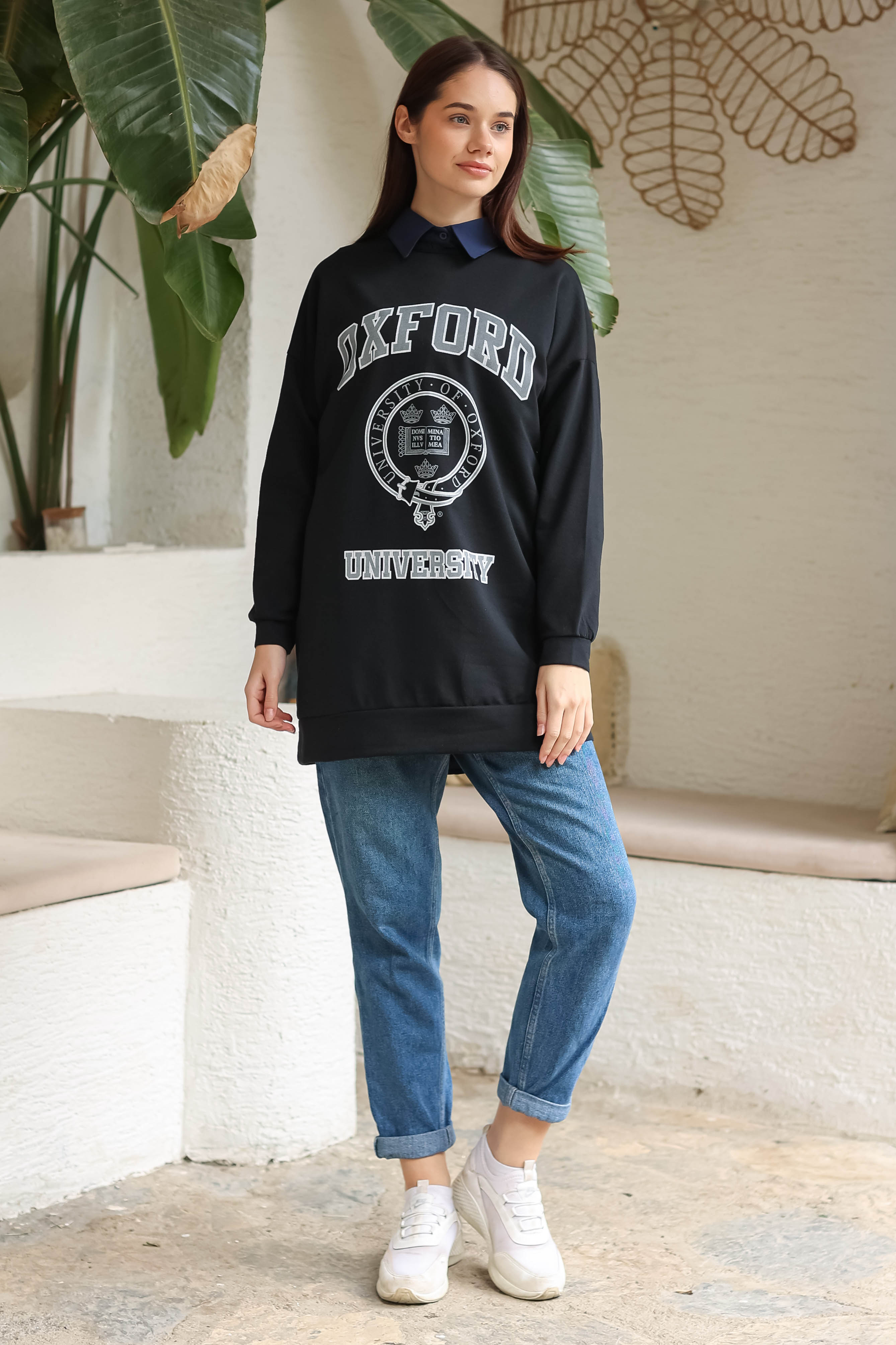 Baskılı Sweatshirt Siyah - 13281 - 2