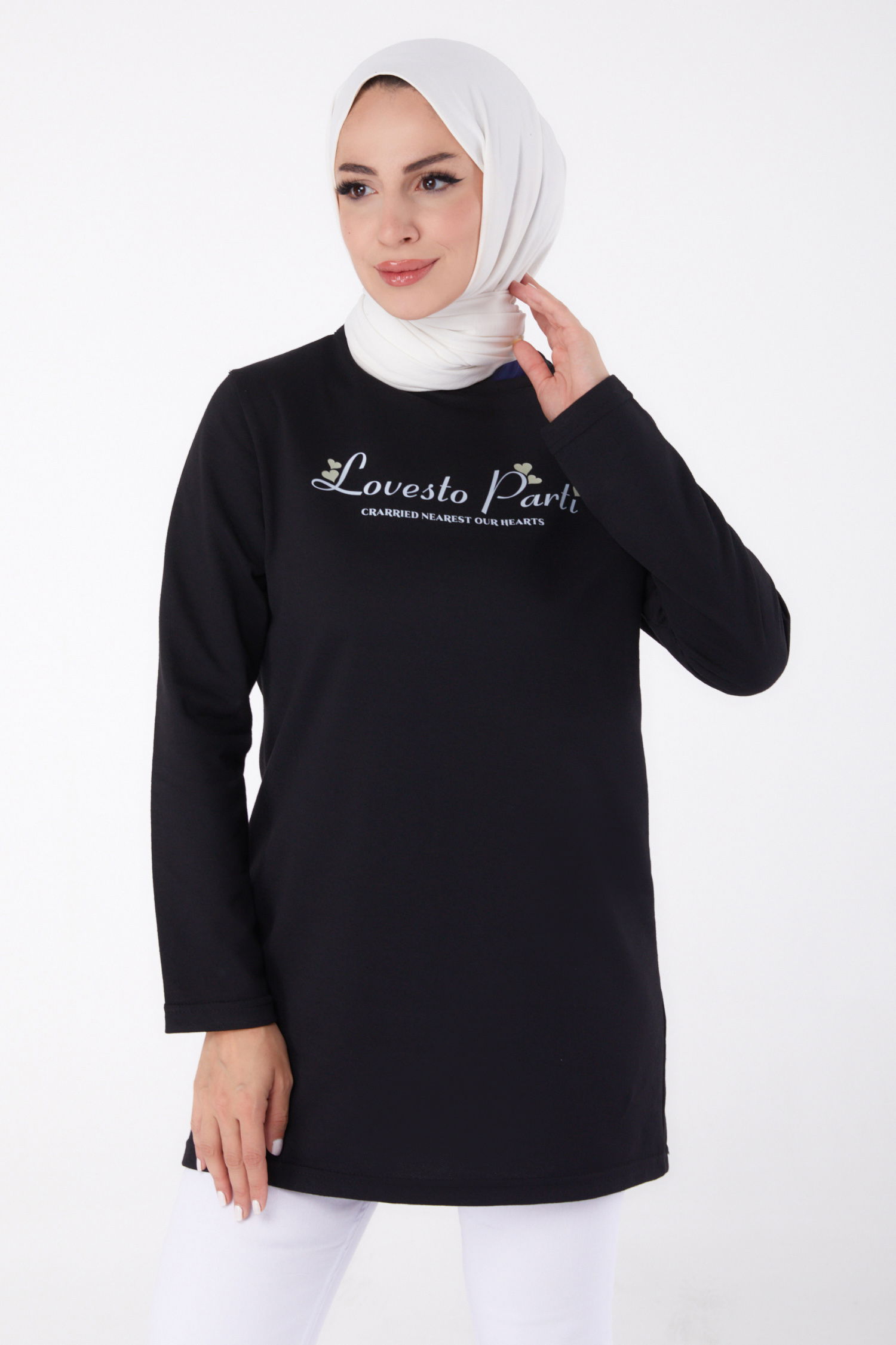 Baskılı Sweatshirt Siyah - 13335 - 2