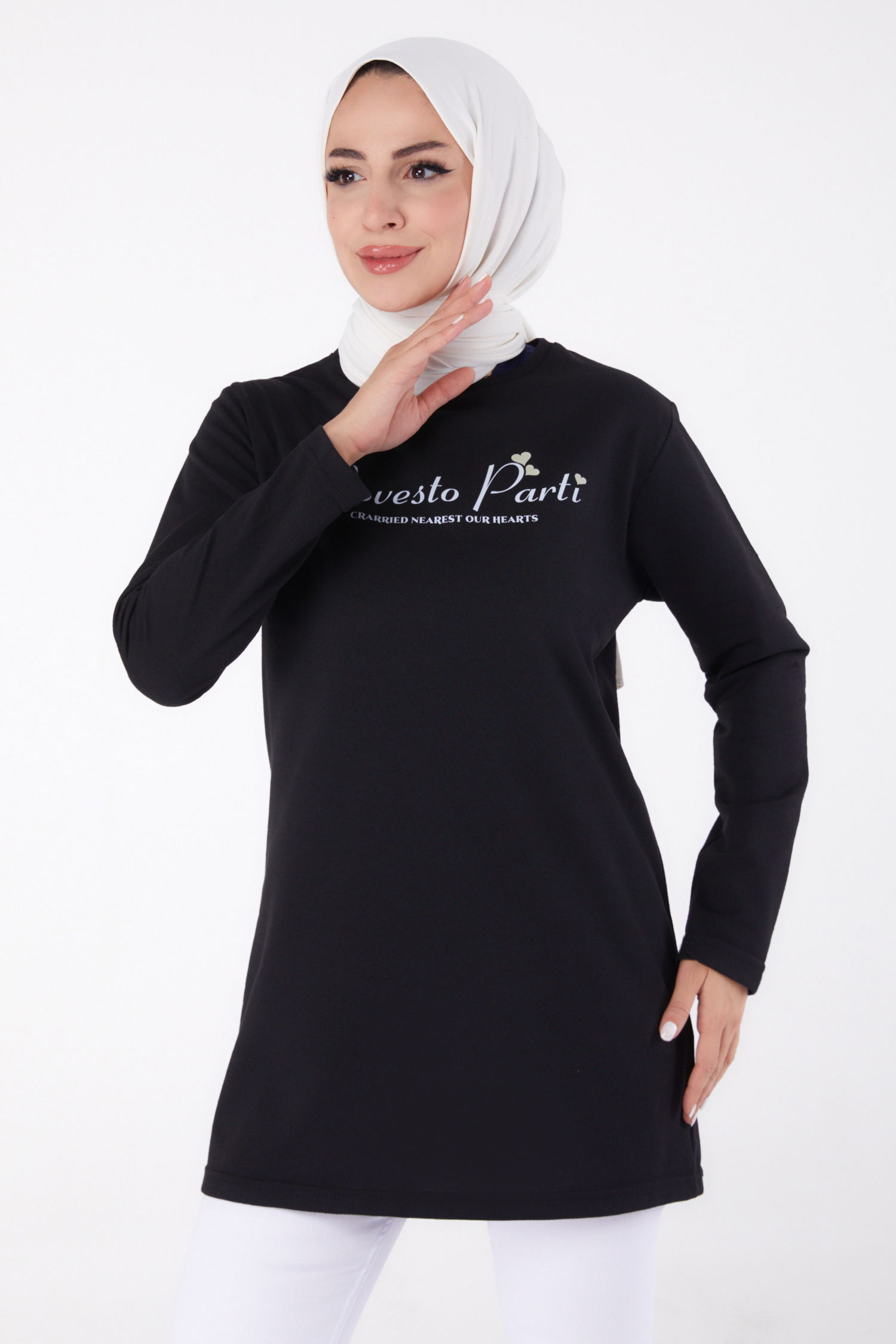 Baskılı Sweatshirt Siyah - 13335 - 3