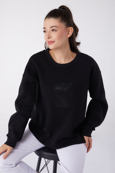 Baskılı Sweatshirt Siyah - 26475 
