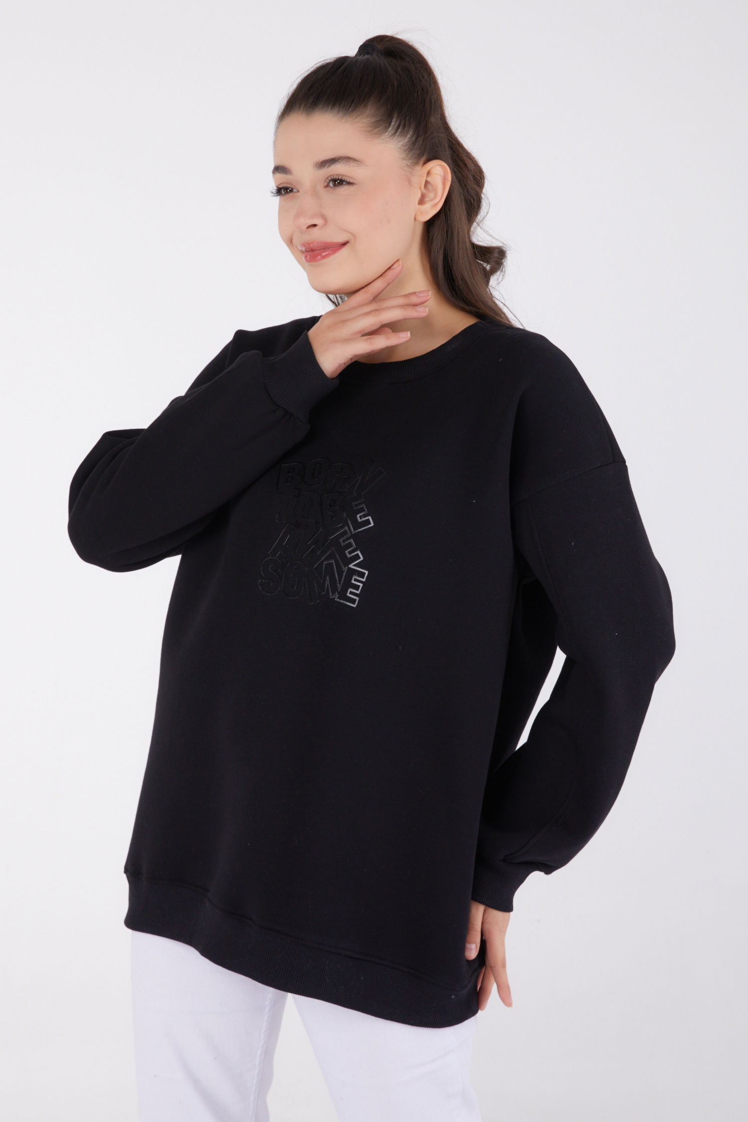 Baskılı Sweatshirt Siyah - 26475 - 3